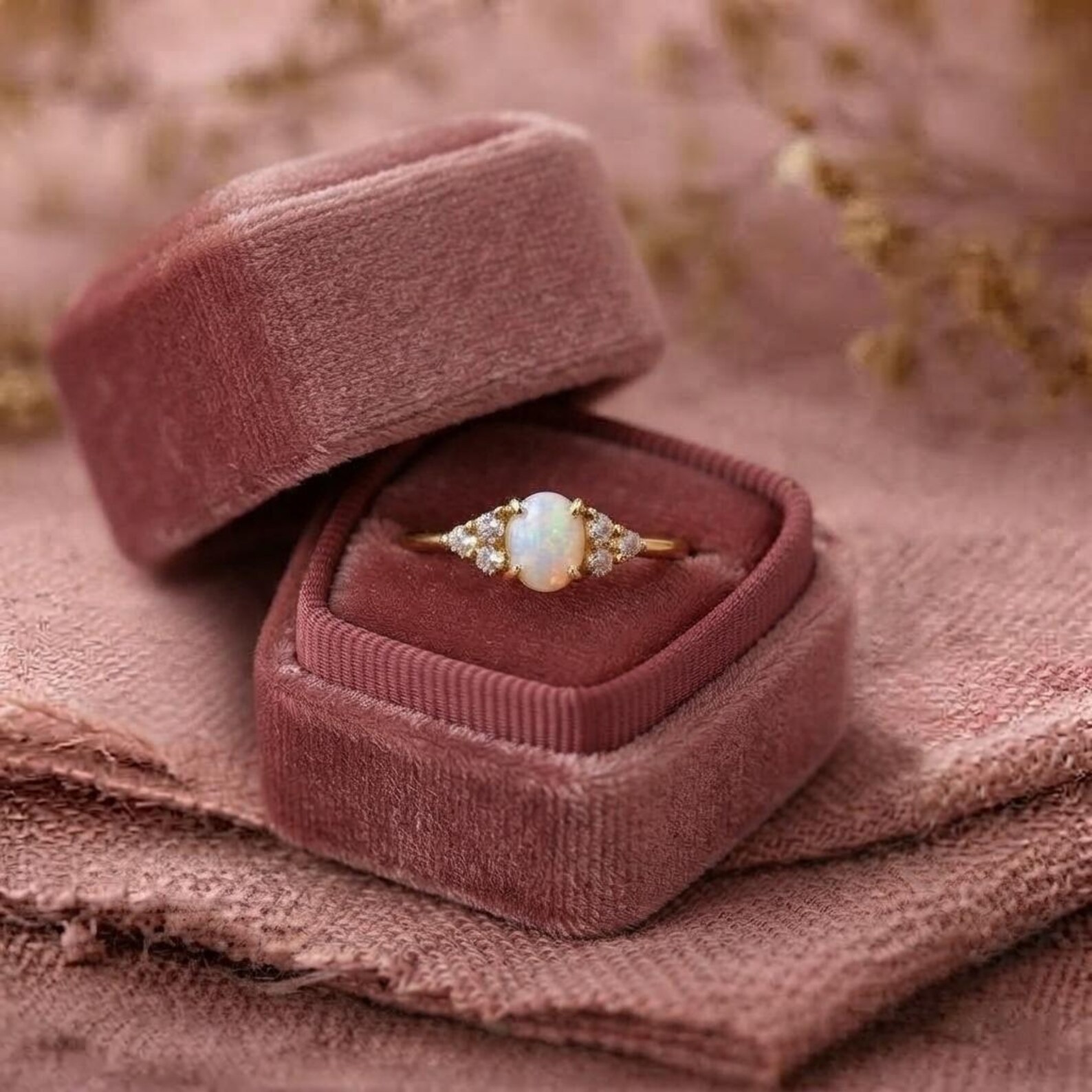 Natural Opal 14k Gold Ring,Oval Engagement Ring,Diamond & Opal Ring,Dainty Opal Ring,Promise Ring,October Birthstone,Birthday Gift for Her