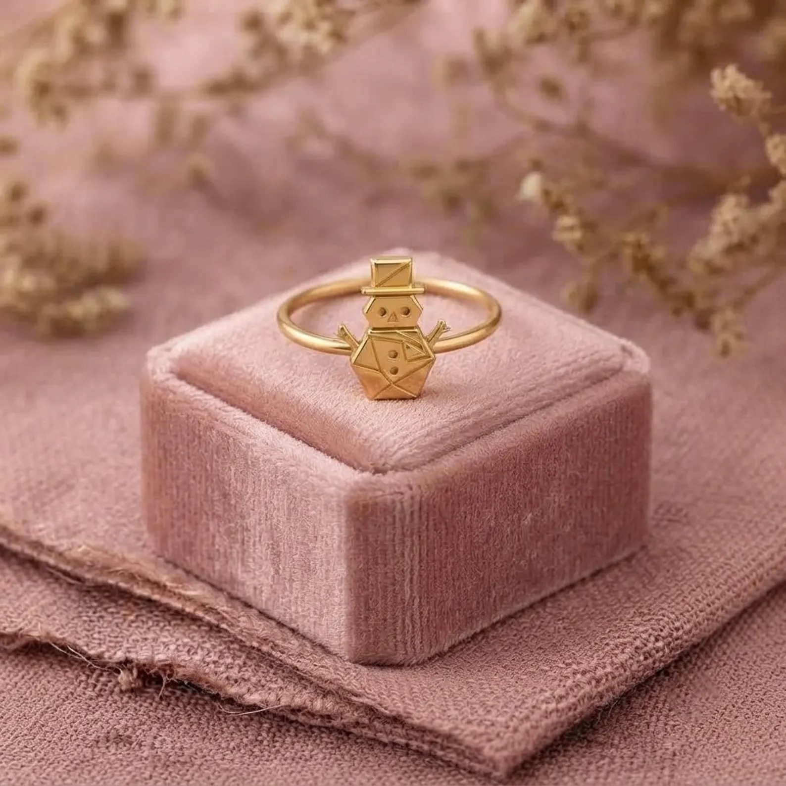 Gold Snowman Ring, Christmas Ring, Winter Gold Jewelry, Cute Snowman Ring, Holiday Jewelry, Festive Gift For Her, Christmas Gift