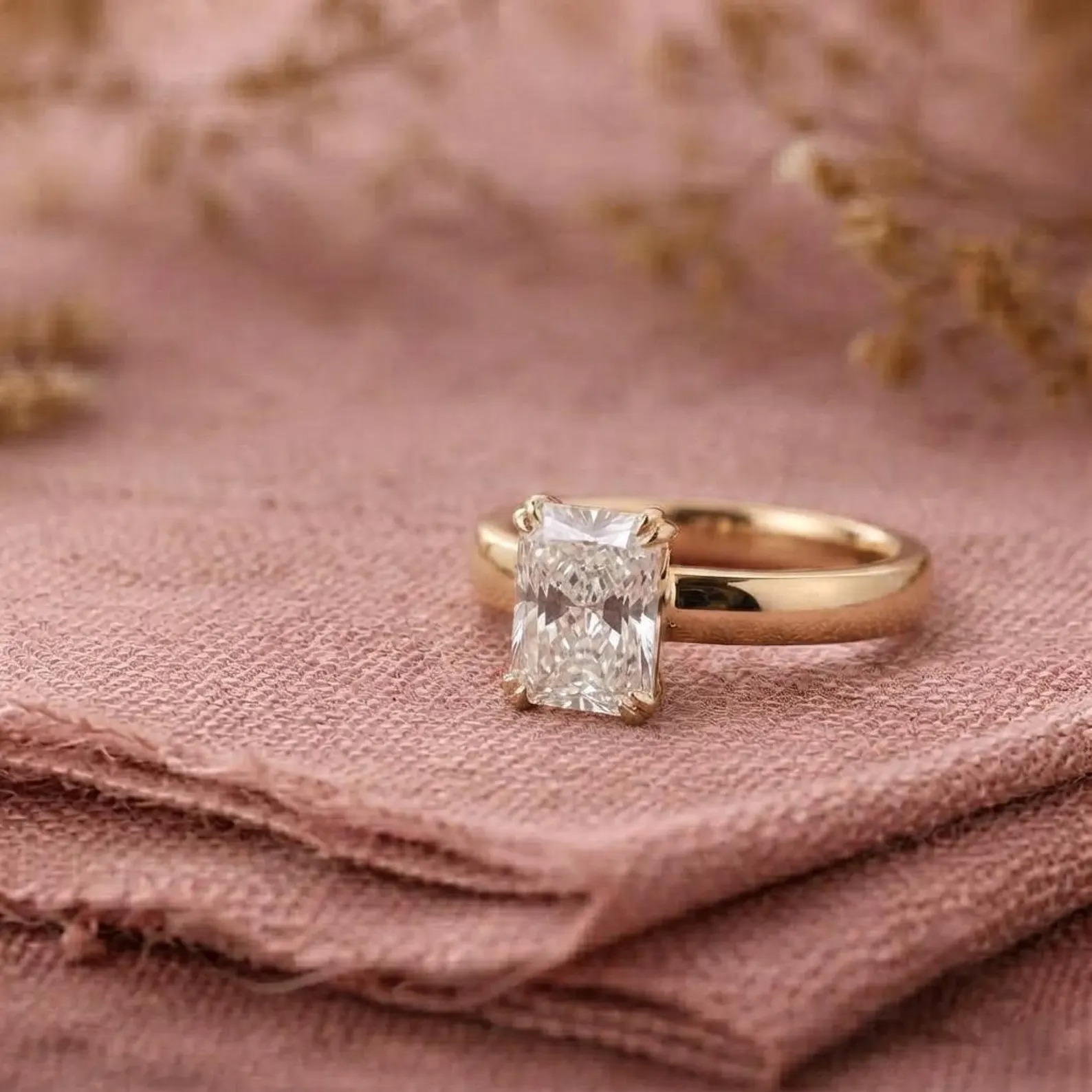 Emerald Cut Moissanite Engagement Ring, Wide Band Promise Ring, Solitaire Anniversary Ring, Wedding Band Bridal Ring, Anniversary Gift
