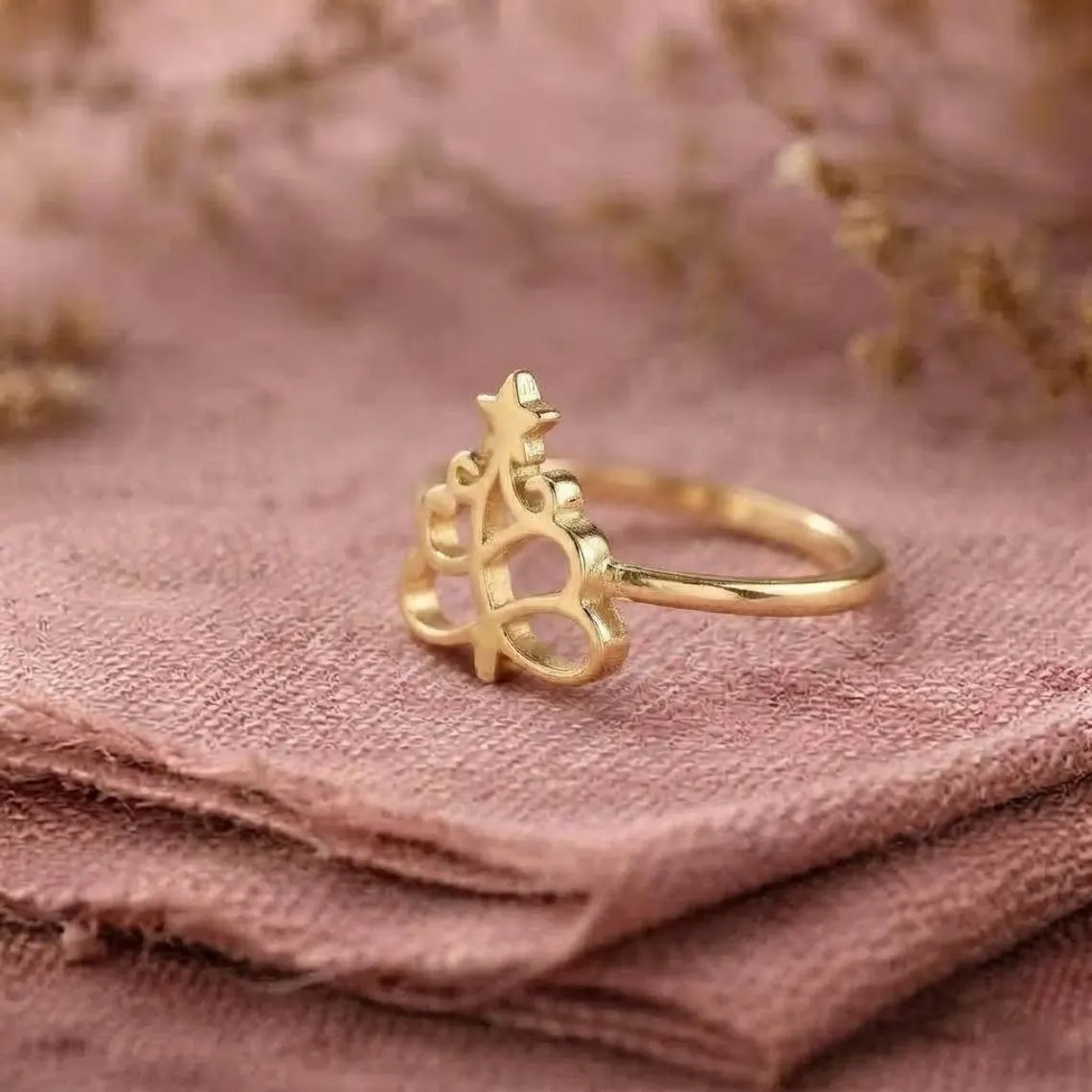 Gold Christmas Tree Ring, Christmas Tree Jewelry, Holiday Ring, Dainty Gold Ring, Festive Jewelry, Winter Ring, Christmas Gift For Her