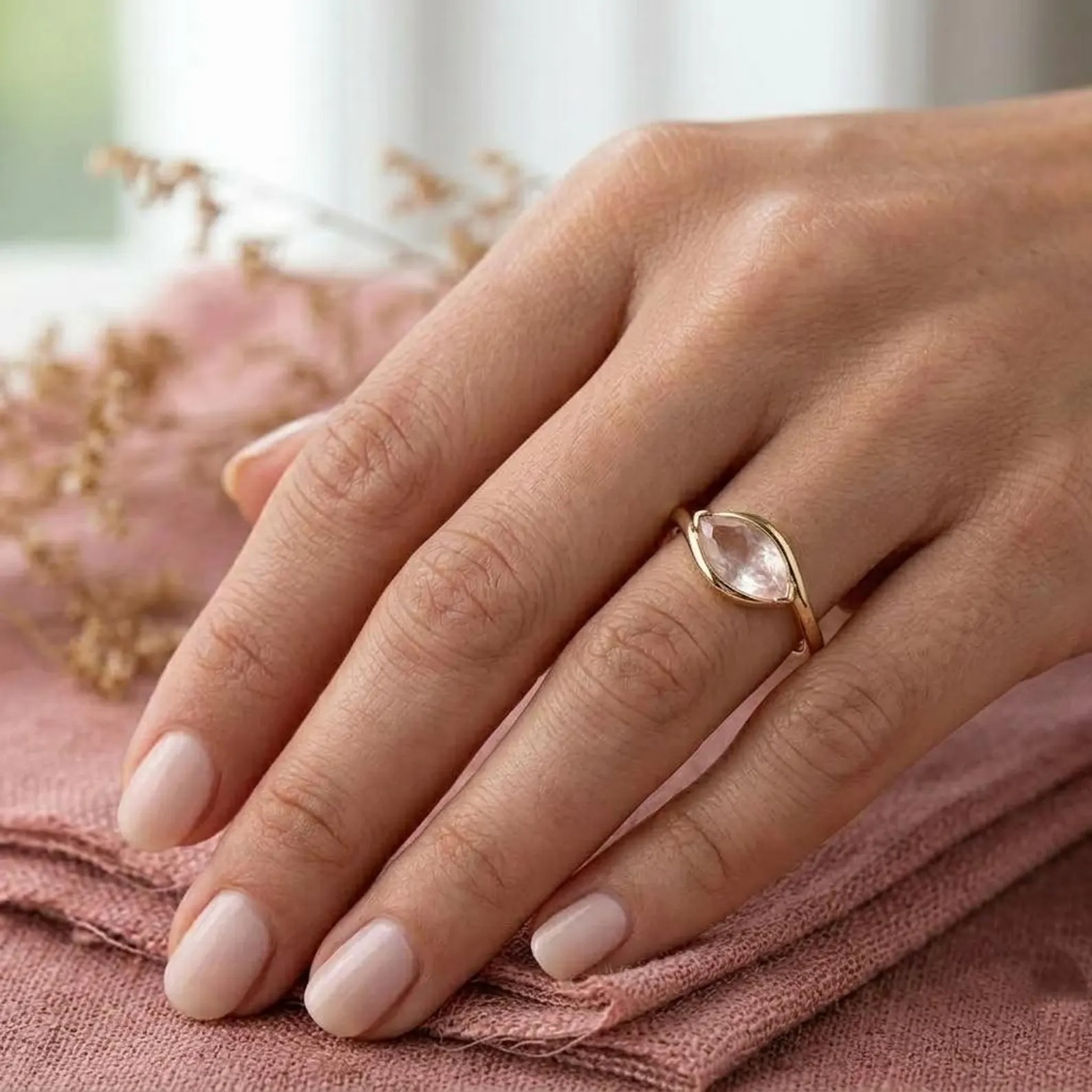 Dainty Marquise Cut Rose Quartz Ring, Minimalist Rose Ring, Promise Gift for Girlfriend, 925 Sterling Silver Solitaire Pink Gemstone Ring
