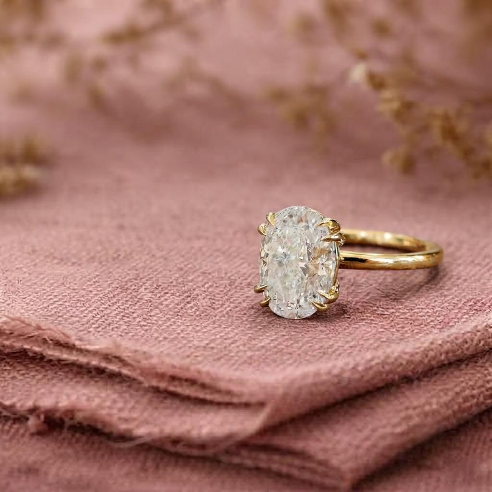 3CT Oval Cut Moissanite Engagement Ring, 14K Gold Solitaire Engagement Ring,Double Prong Oval Wedding Ring, Elongated Oval Ring Gift For Her