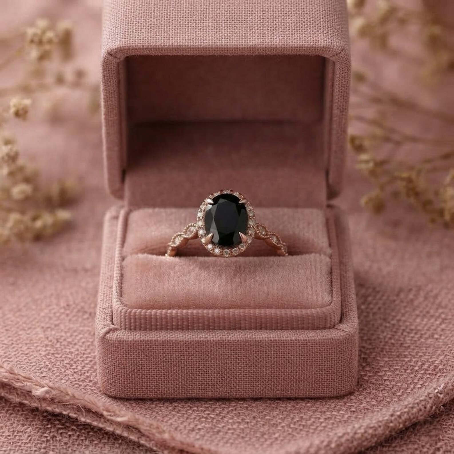 Oval Black Onyx 14k Gold Engagement Ring, Moissanite Halo Cluster Wedding Ring, Black Gemstone Bridal Anniversary Promise Ring For Women