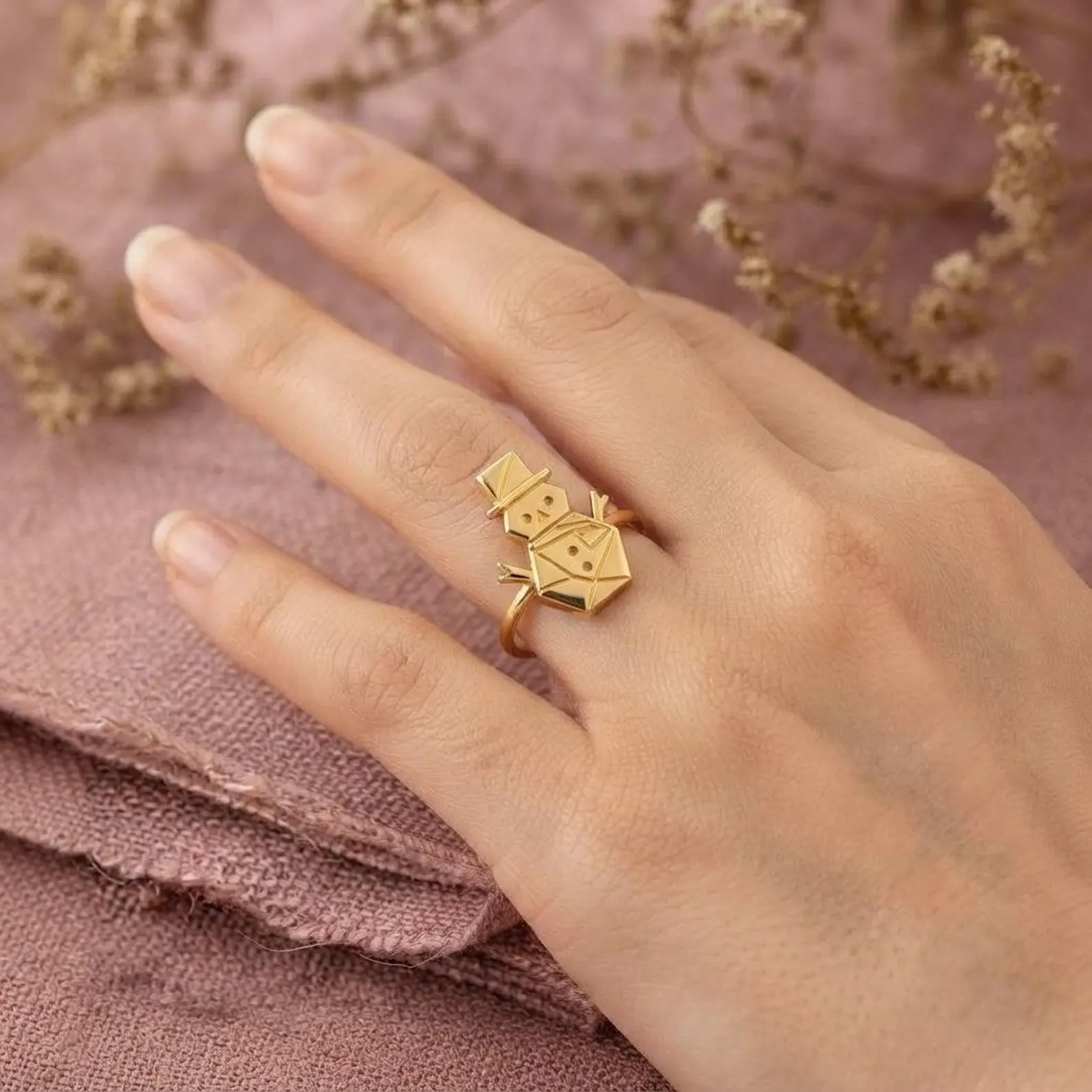 Gold Snowman Ring, Christmas Ring, Winter Gold Jewelry, Cute Snowman Ring, Holiday Jewelry, Festive Gift For Her, Christmas Gift