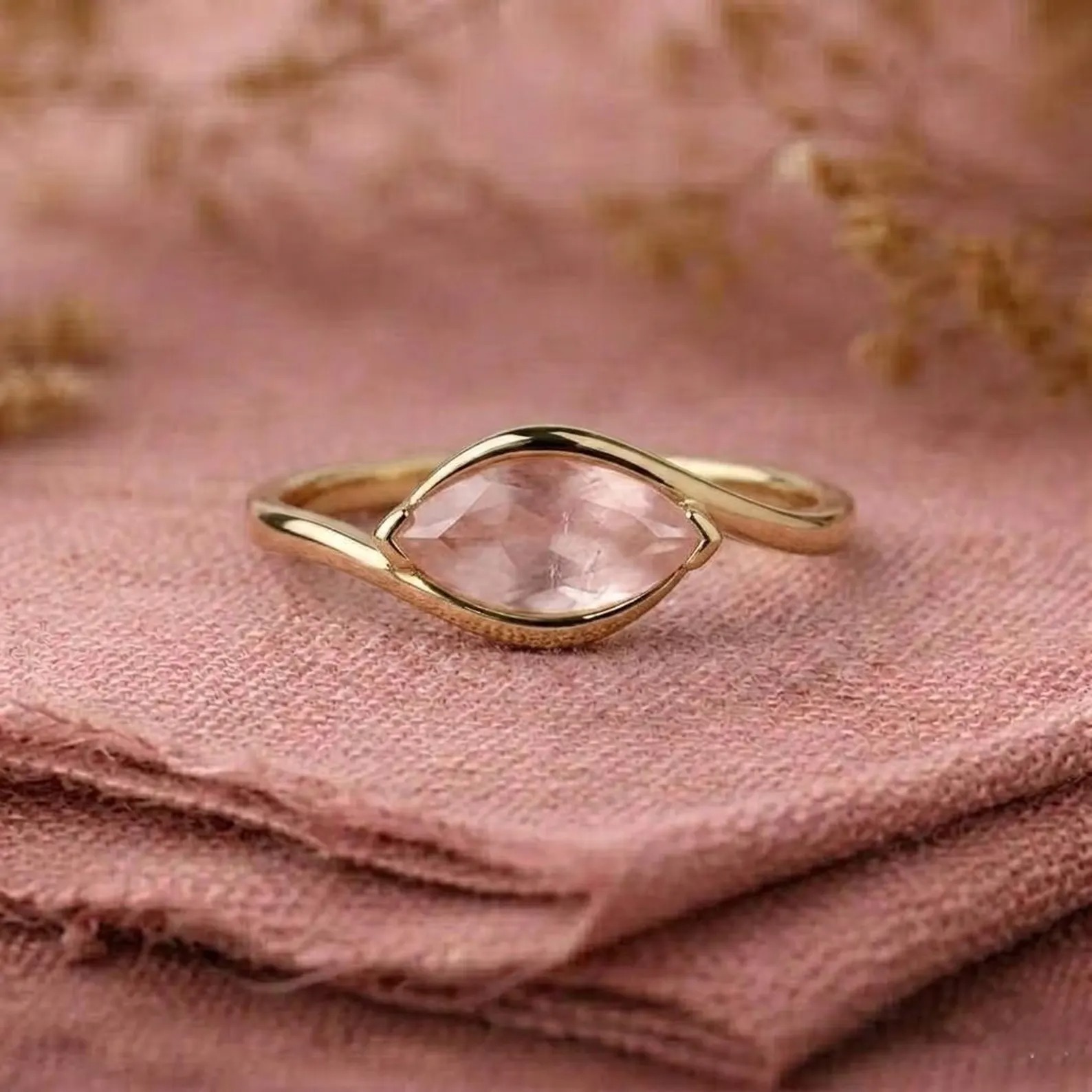 Dainty Marquise Cut Rose Quartz Ring, Minimalist Rose Ring, Promise Gift for Girlfriend, 925 Sterling Silver Solitaire Pink Gemstone Ring