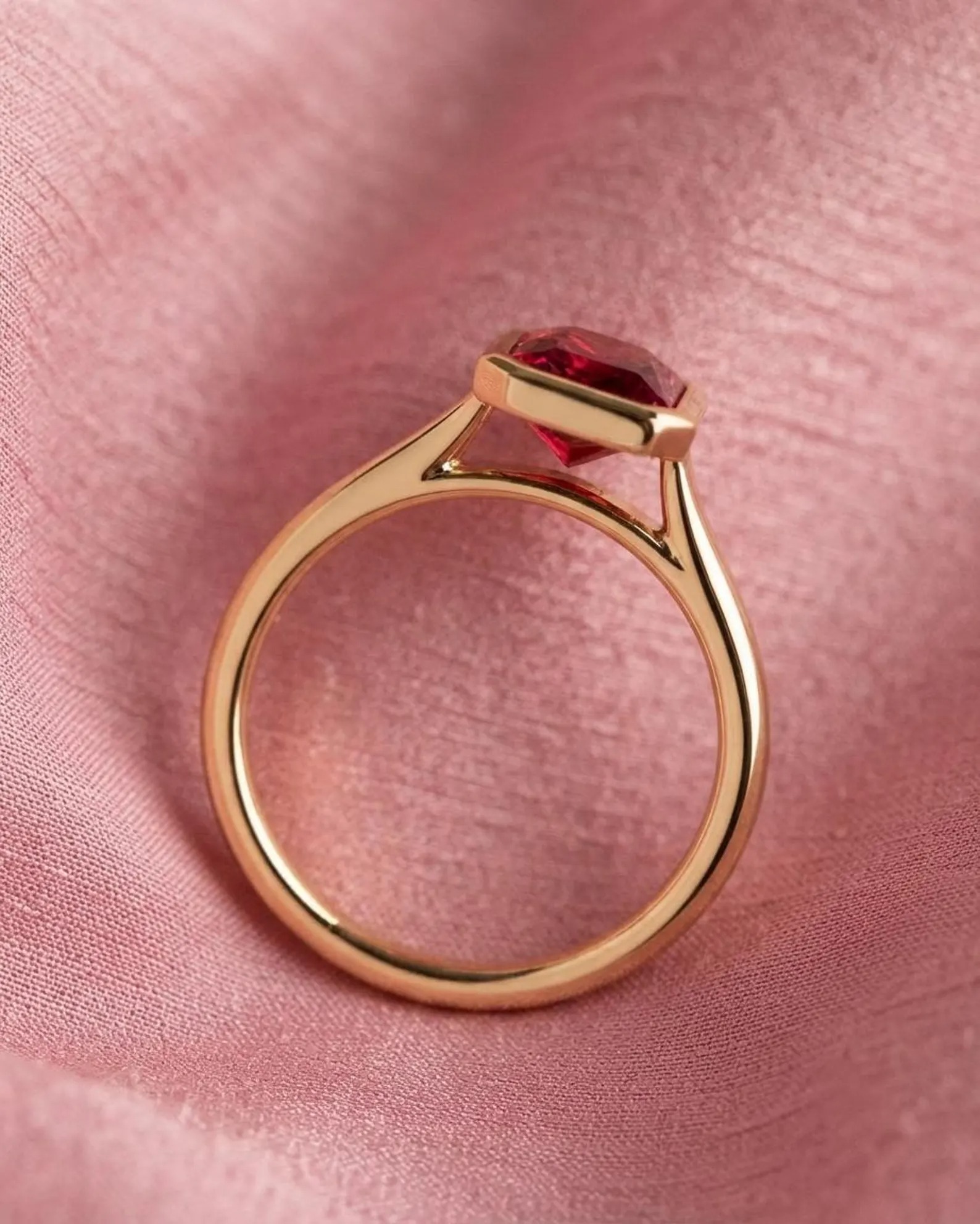 Emerald Cut Ruby Engagement Ring, 14K Solid Yellow Gold Ring, Bezel Set Statement Ring, Anniversary Gift For Her, Bridal Ring, Promise Ring