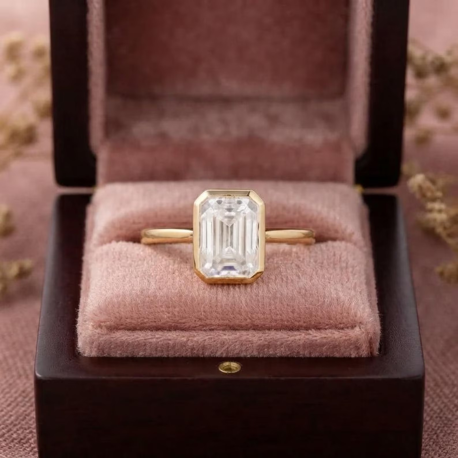 Vintage 2CT,3CT Emerald Cut Moissanite Engagement Ring, Anniversary Ring For Women, Bezel Set Wedding Promise Ring, Gold Ring, Proposal Ring