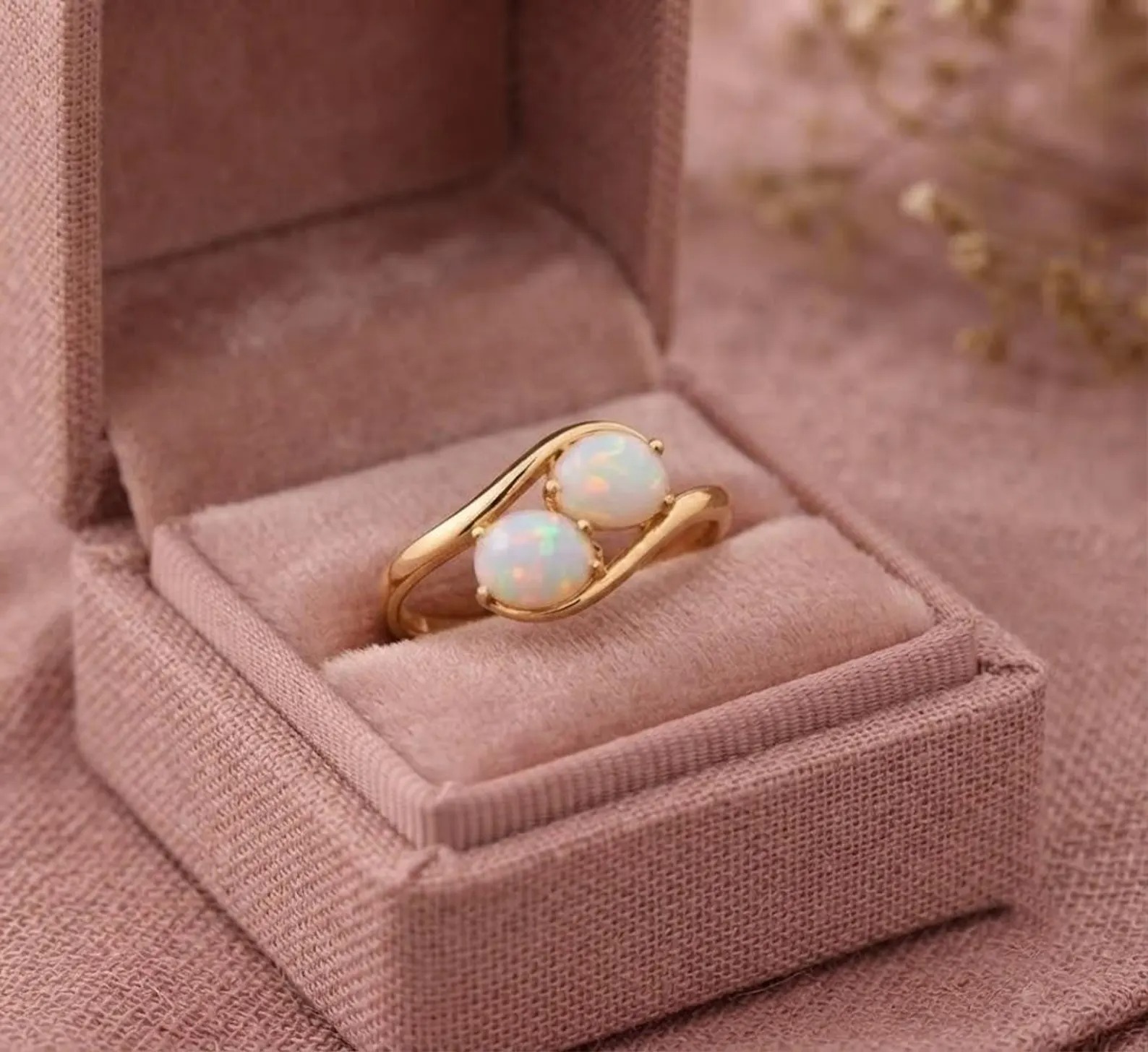 Oval Opal Dual Stone Ring, 925 Sterling Silver, Opal Gemstone Jewelry, October Birthday Gift, Gold Opal Ring, Christmas Gift, Gift for her