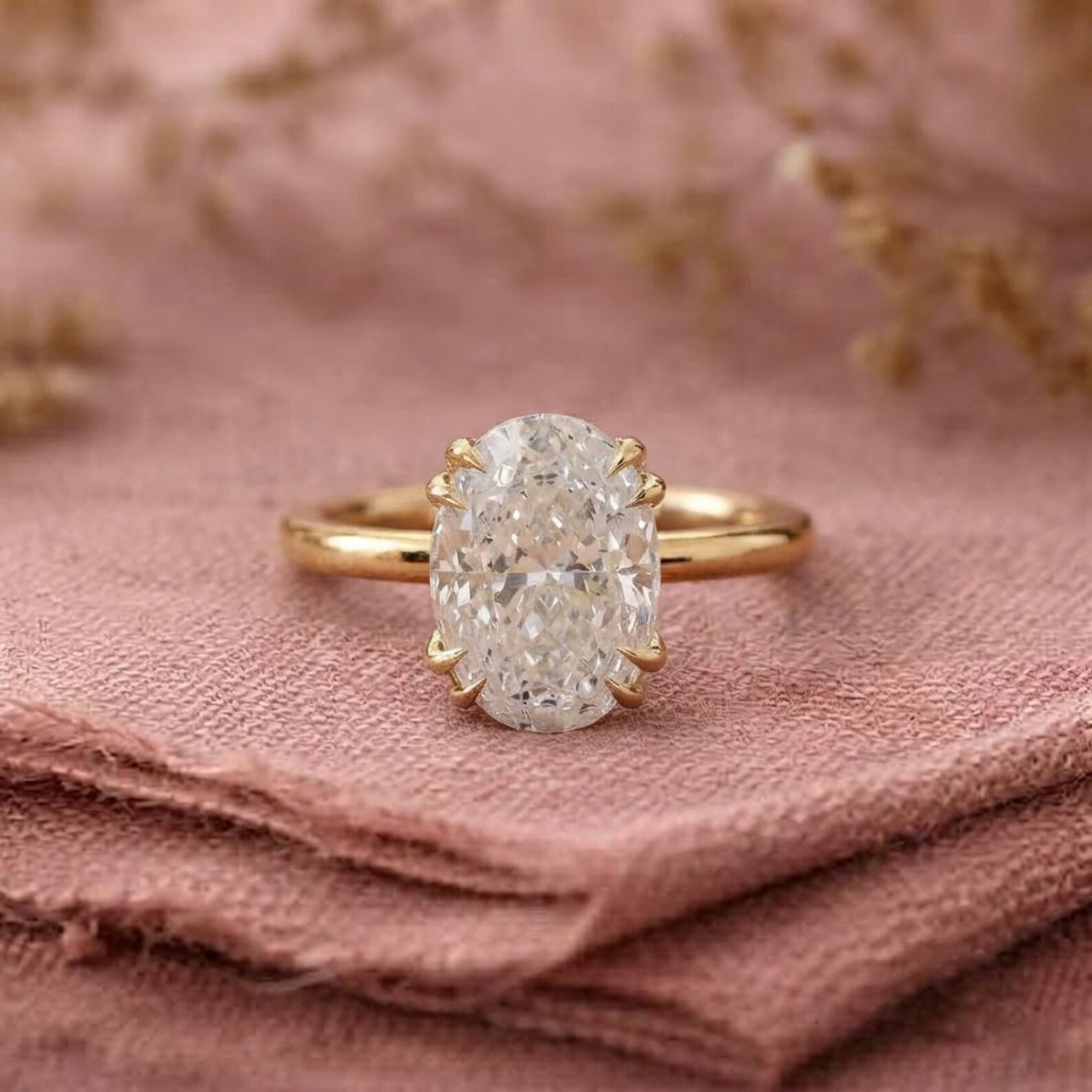 3CT Oval Cut Moissanite Engagement Ring, 14K Gold Solitaire Engagement Ring,Double Prong Oval Wedding Ring, Elongated Oval Ring Gift For Her
