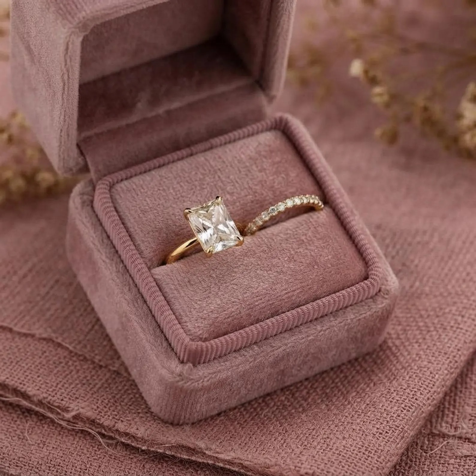 2CT Radiant Cut Moissanite Engagement ring set Unique Hidden Halo Bridal Ring Set Bridal Set Gift For Her Bridal Wedding Band Promise Ring