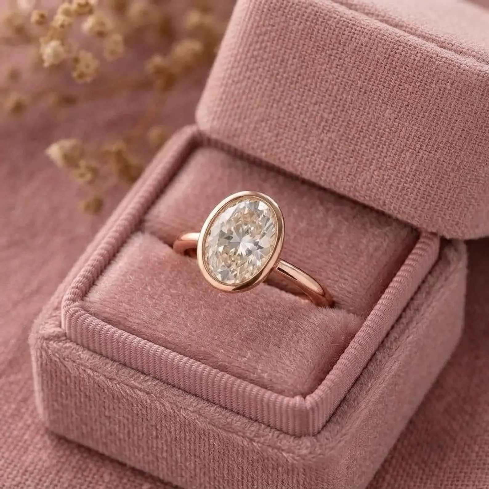 Elegant Oval Moissanite Bezel Set Engagement Ring | 14K Gold Solitaire Ring | Modern Minimalist Proposal Ring | Anniversary Gift