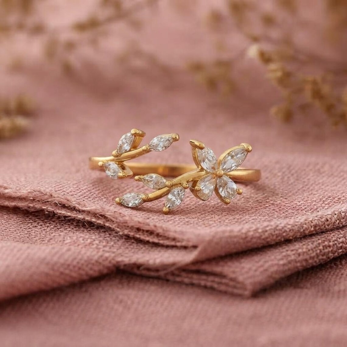 Nature Inspired Leaf Engagement Ring, Marquise Moissanite Ring, Floral Vine Ring, Dainty Wedding Ring, Dainty Promise Ring, Anniversary Gift