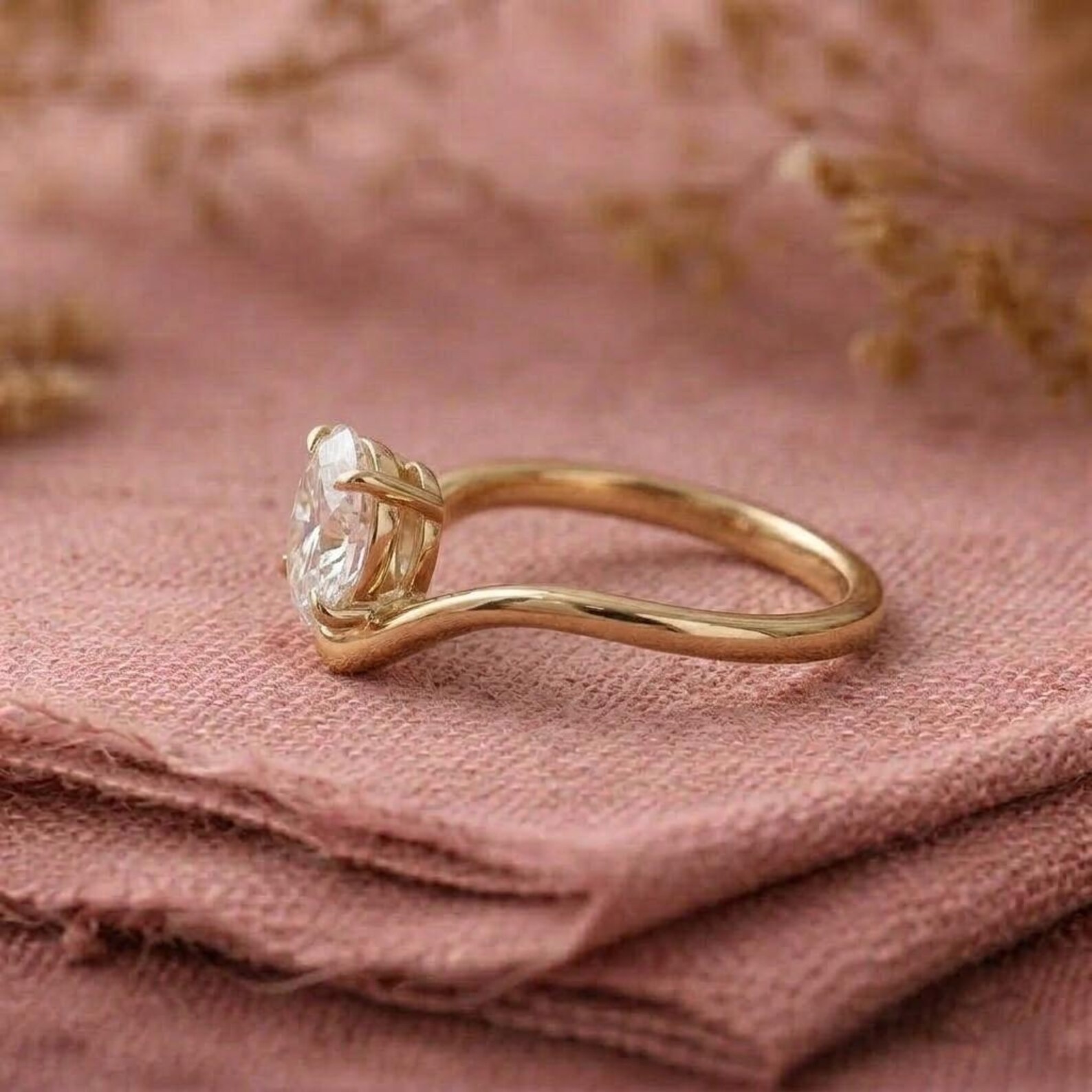 Oval Moissanite Ring, East West Diamond Oval Cut Ring, Oval Cut Solitaire Ring For Women, Bypass Unique Style Wedding Ring, Christmas Gift