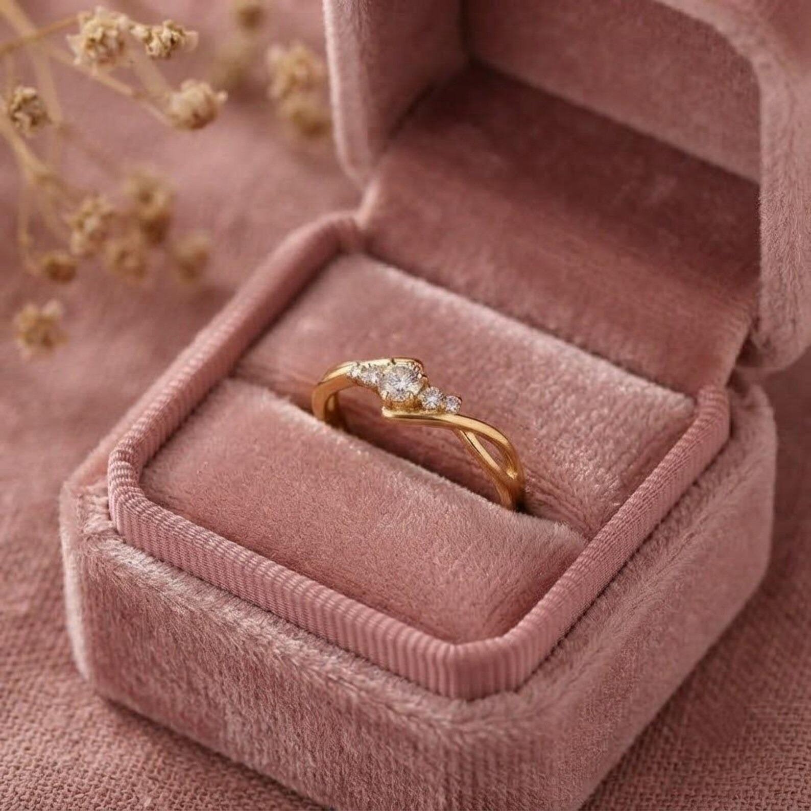 Vintage Round Moissanite Engagement Ring, Unique Pave Twisted Band Ring, Round Moissanite Forever Ring, Anniversary Ring, Promise Ring Gift