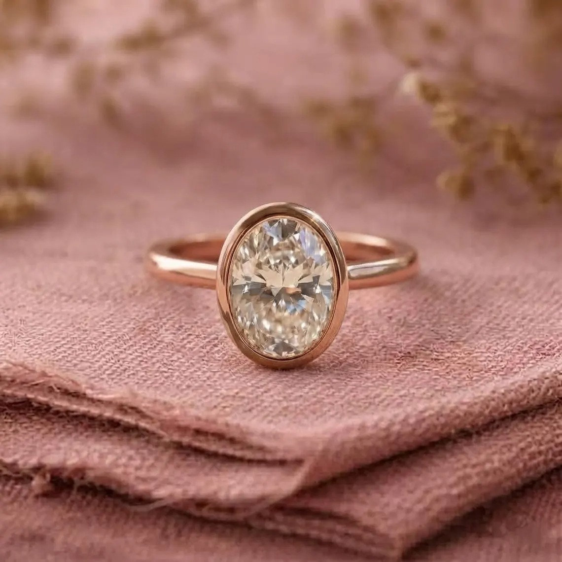 Elegant Oval Moissanite Bezel Set Engagement Ring | 14K Gold Solitaire Ring | Modern Minimalist Proposal Ring | Anniversary Gift