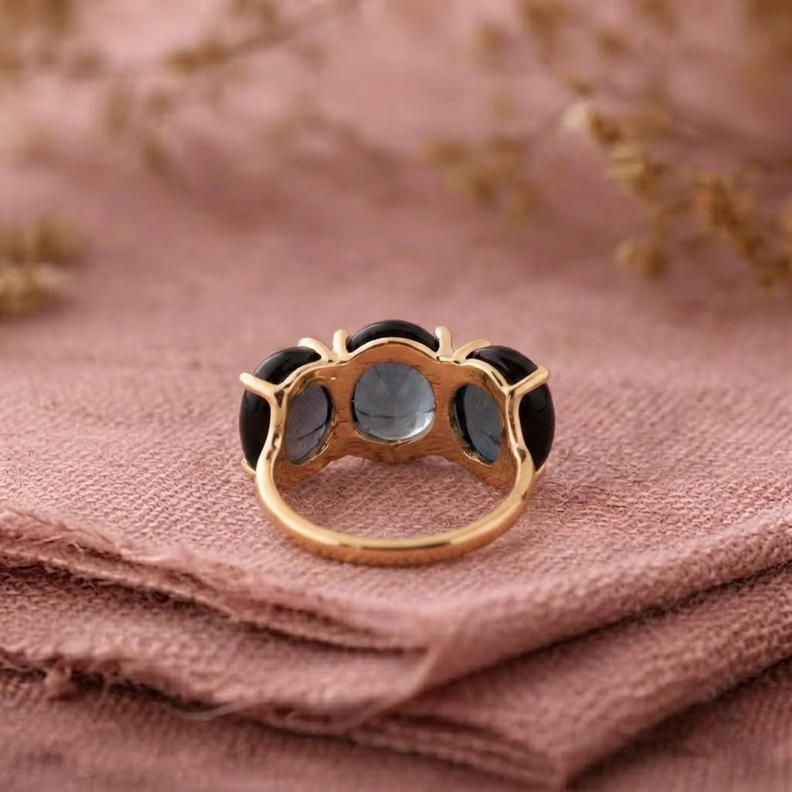 Oval Cut London Blue Topaz Solid Gold Wedding Ring Women 14kHandmade Art Deco Cluster Ring, Dainty Minimalist Gold Gemstone Gift For Her