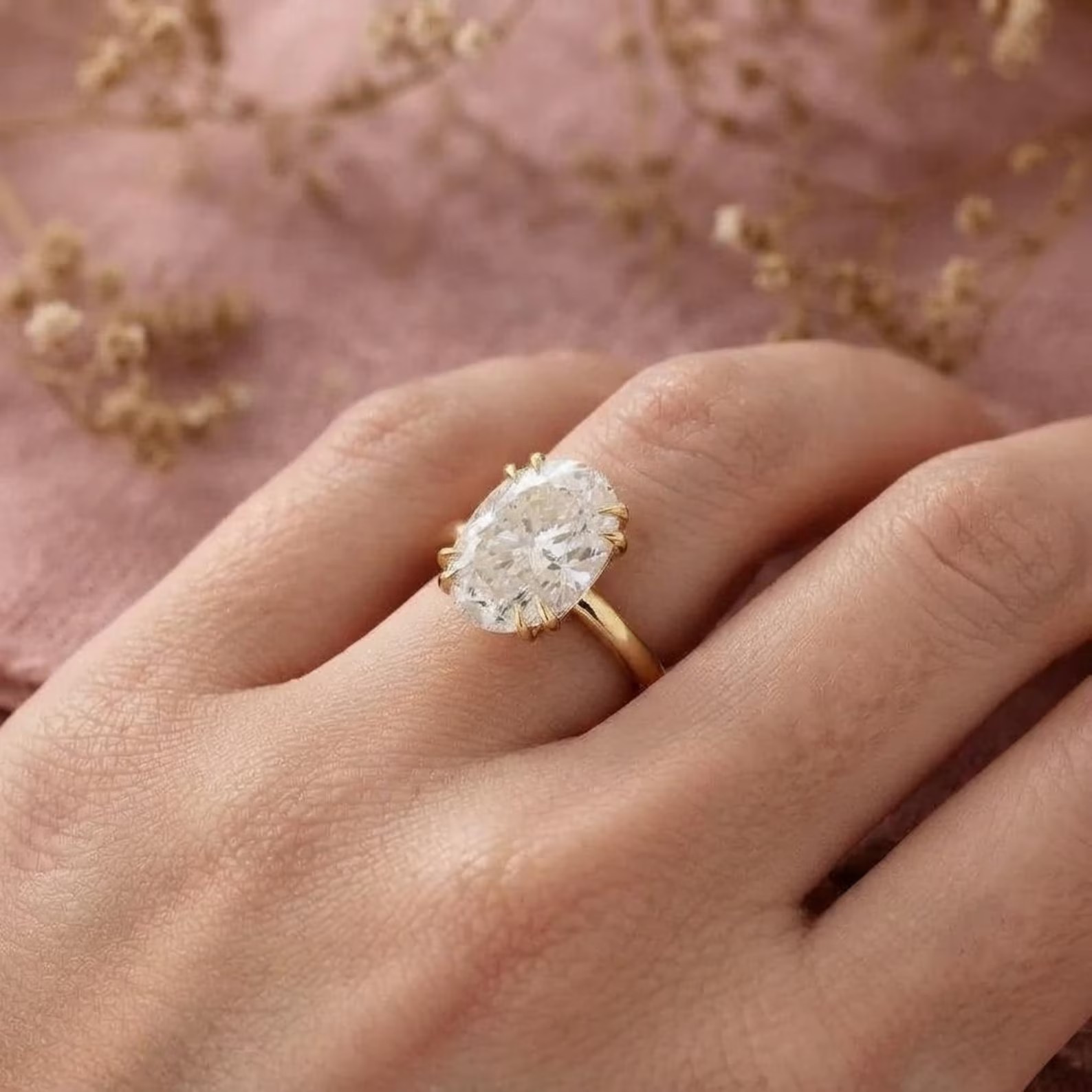 3CT Oval Cut Moissanite Engagement Ring, 14K Gold Solitaire Engagement Ring,Double Prong Oval Wedding Ring, Elongated Oval Ring Gift For Her