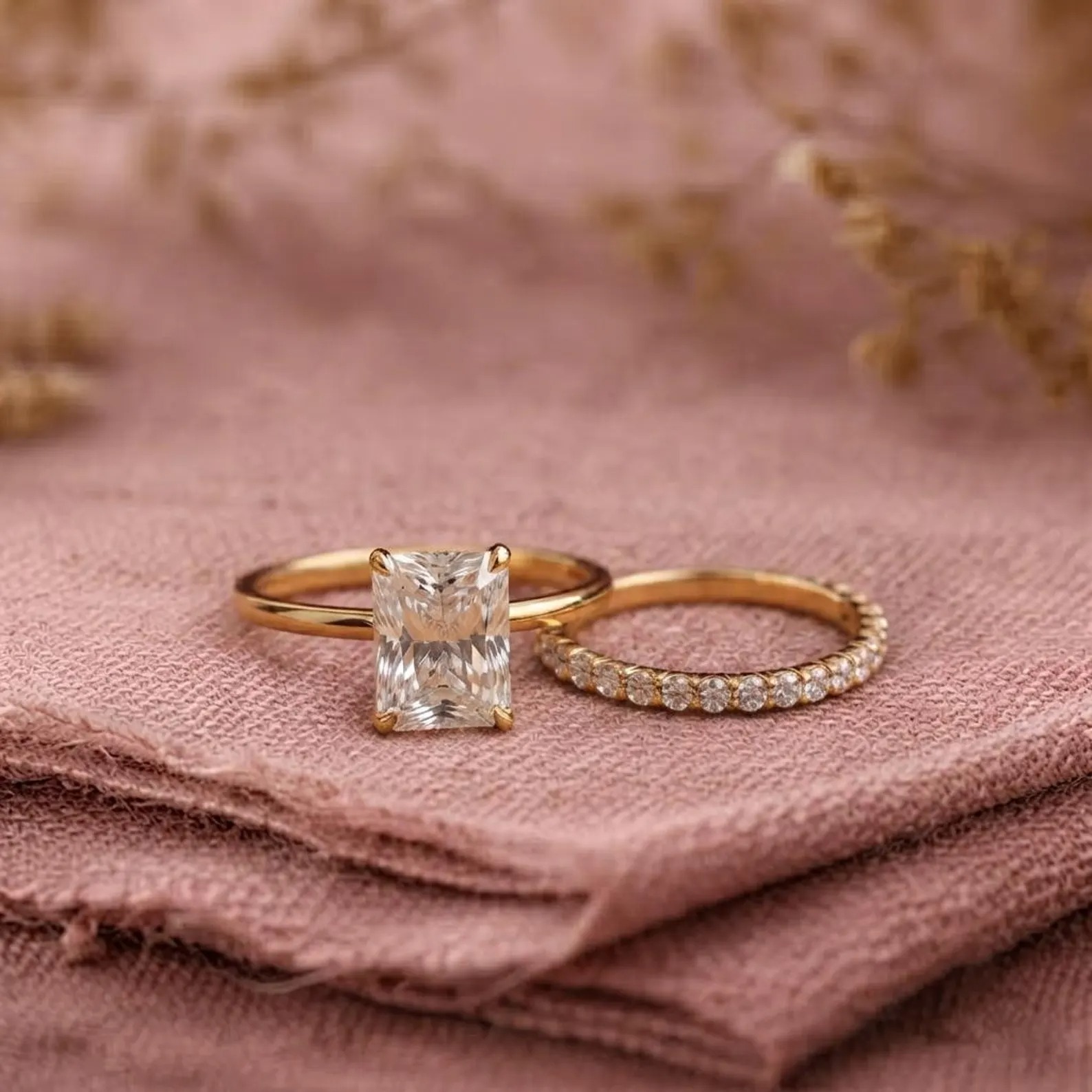 2CT Radiant Cut Moissanite Engagement ring set Unique Hidden Halo Bridal Ring Set Bridal Set Gift For Her Bridal Wedding Band Promise Ring