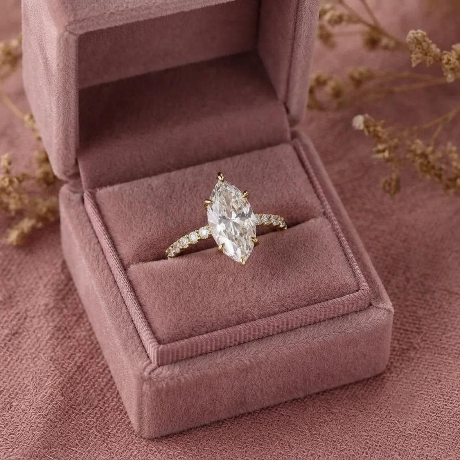 14k Gold Marquise Engagement Ring, Simulated Diamond Ring, Wedding Ring, Fake Engagement Ring, Travel Ring, Solitaire Diamond Ring