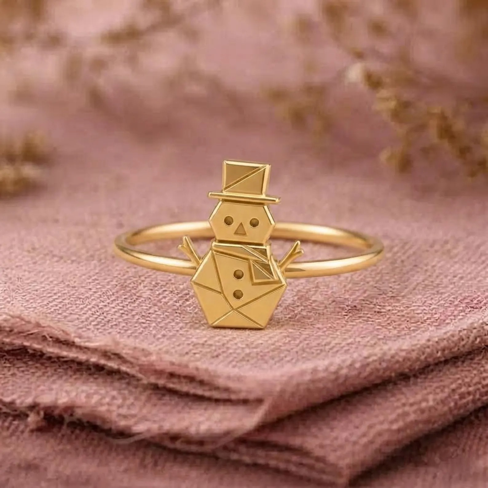 Gold Snowman Ring, Christmas Ring, Winter Gold Jewelry, Cute Snowman Ring, Holiday Jewelry, Festive Gift For Her, Christmas Gift