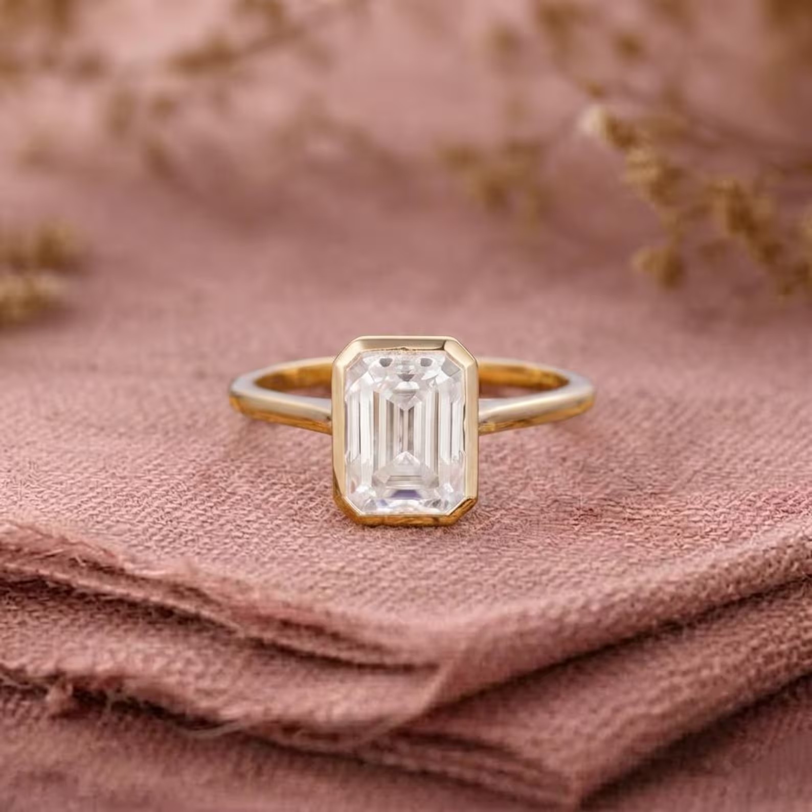 Vintage 2CT,3CT Emerald Cut Moissanite Engagement Ring, Anniversary Ring For Women, Bezel Set Wedding Promise Ring, Gold Ring, Proposal Ring