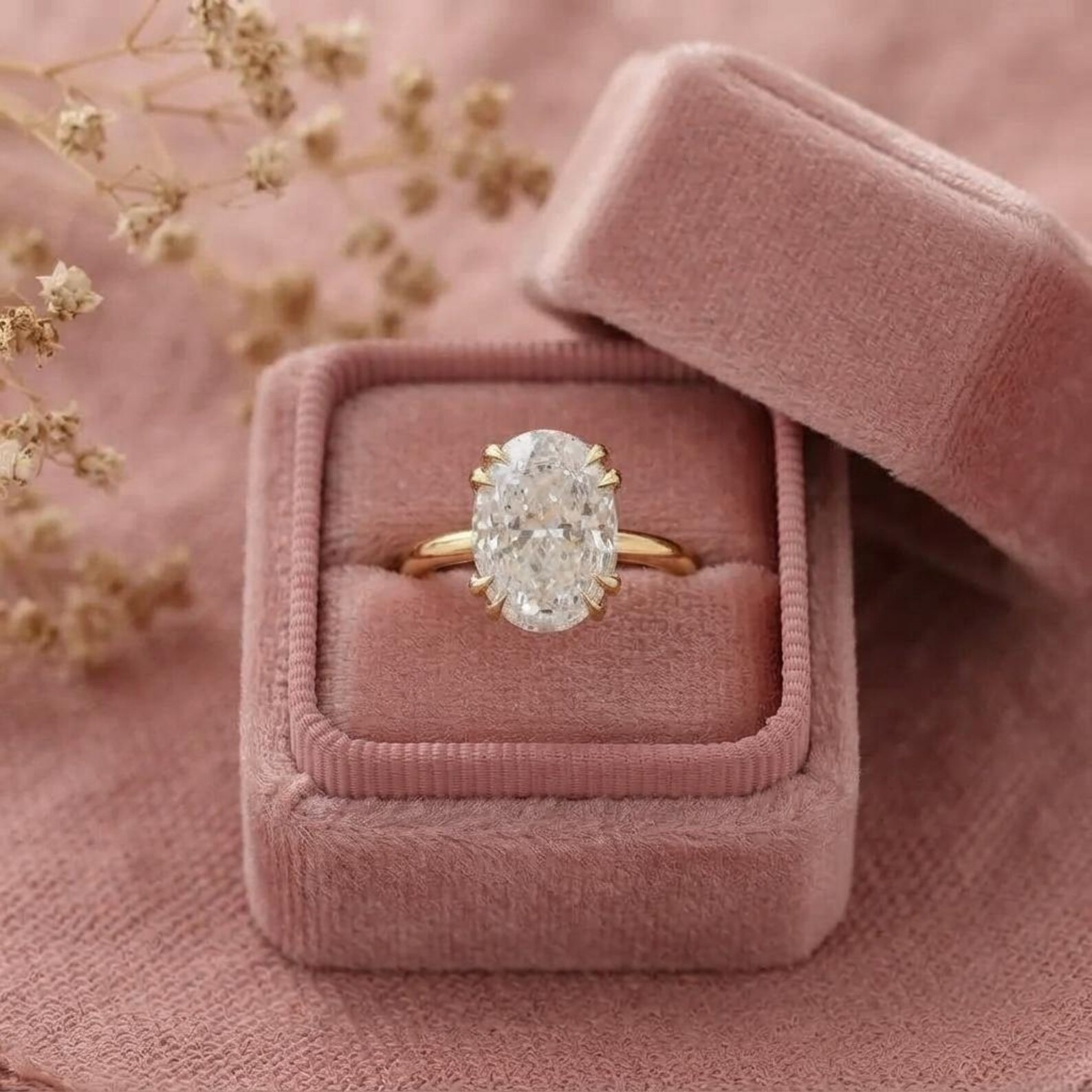 3CT Oval Cut Moissanite Engagement Ring, 14K Gold Solitaire Engagement Ring,Double Prong Oval Wedding Ring, Elongated Oval Ring Gift For Her