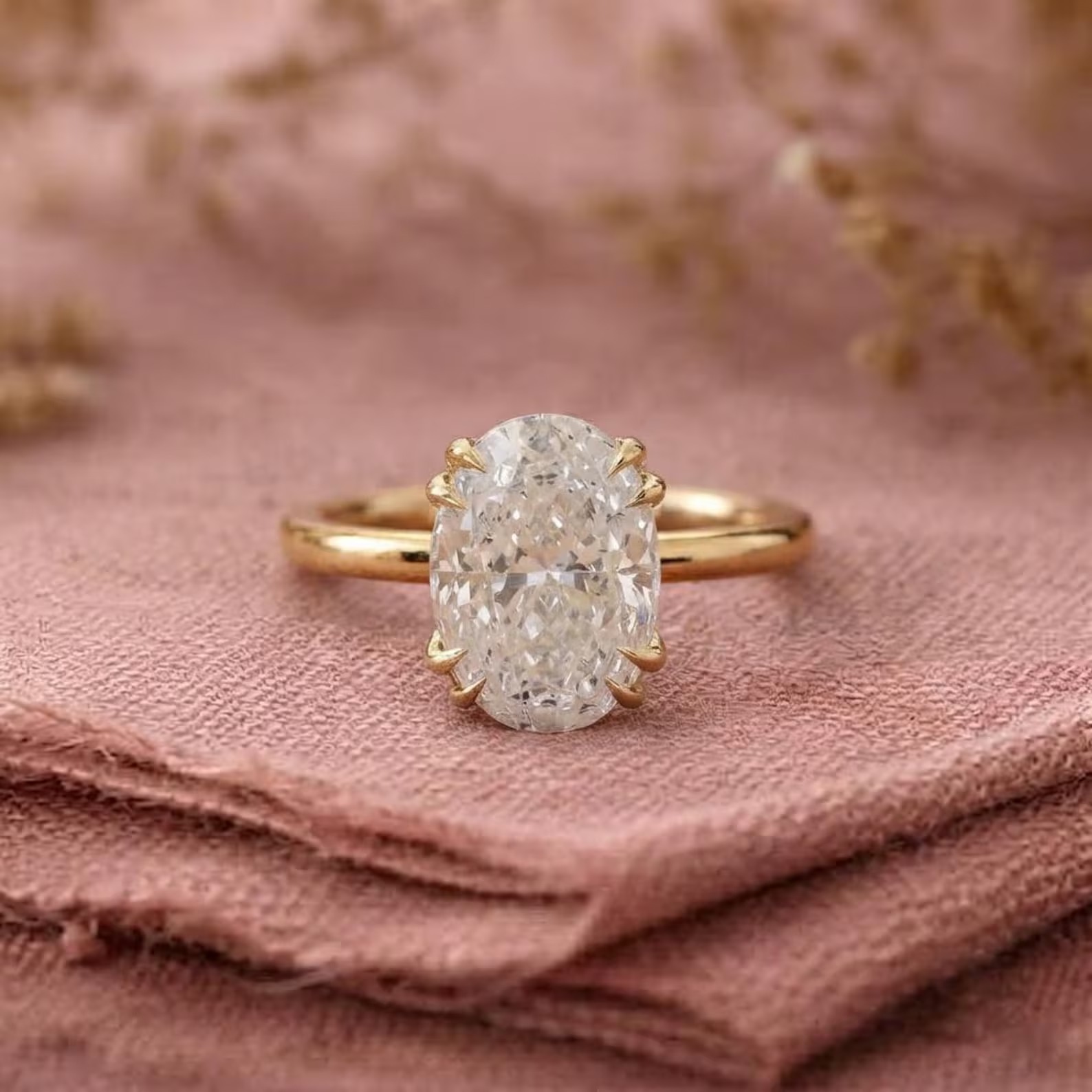 3CT Oval Cut Moissanite Engagement Ring, 14K Gold Solitaire Engagement Ring,Double Prong Oval Wedding Ring, Elongated Oval Ring Gift For Her