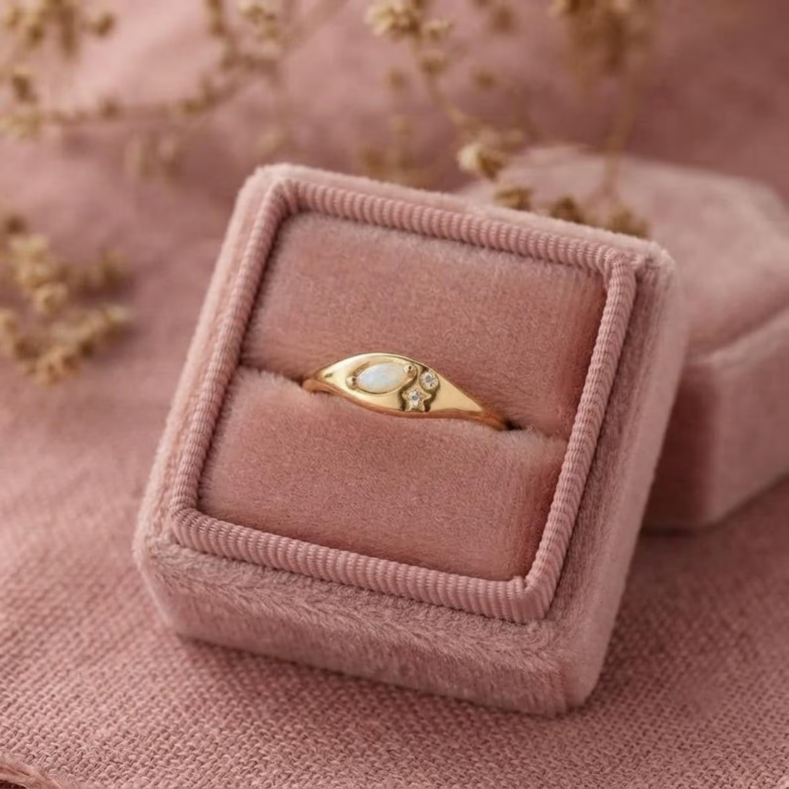 Unique Marquise Natural White Fire Opal Wedding Band, Solid Gold Signet Ring, Stacking Matching Diamond Band, Anniversary Ring Gift For Wife