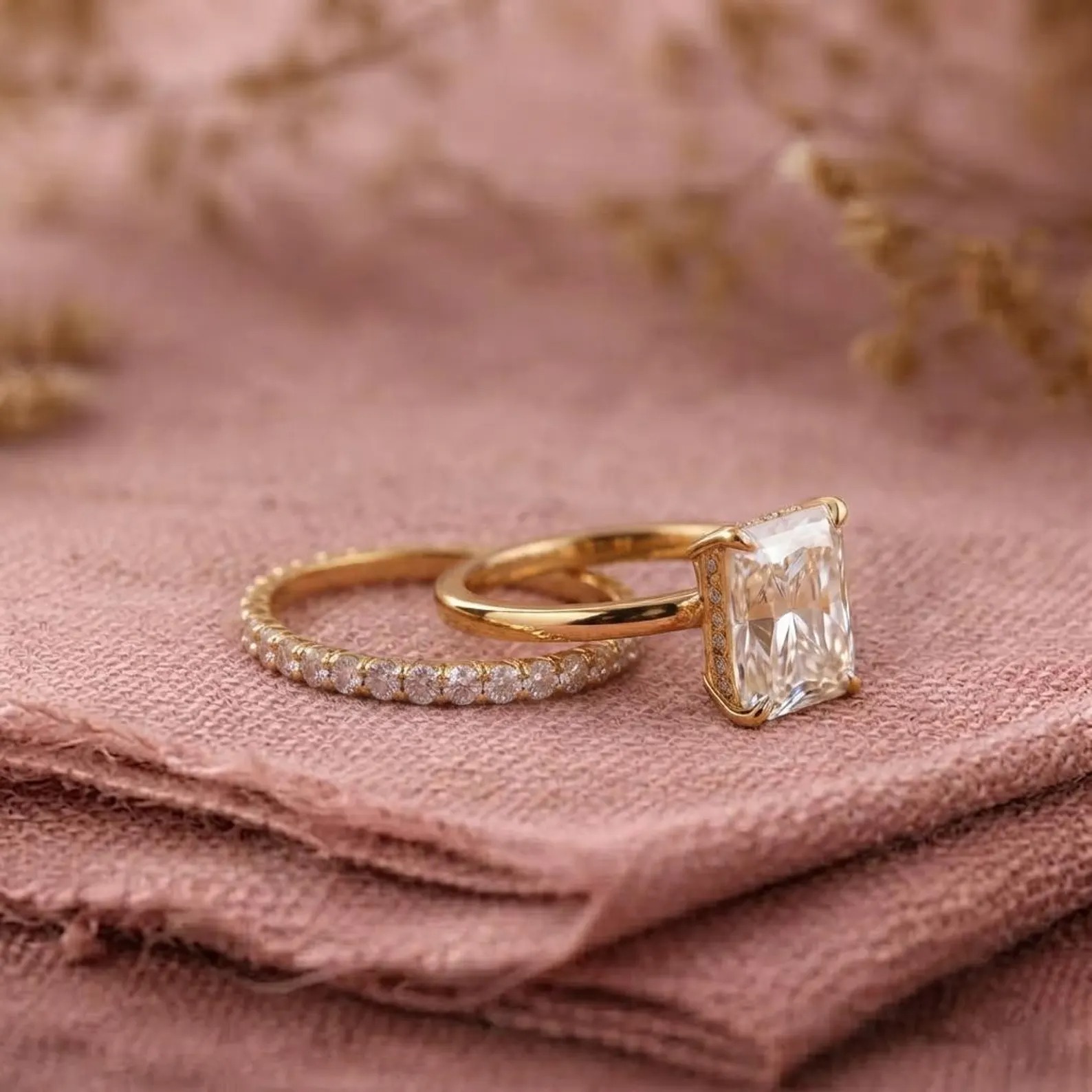 2CT Radiant Cut Moissanite Engagement ring set Unique Hidden Halo Bridal Ring Set Bridal Set Gift For Her Bridal Wedding Band Promise Ring