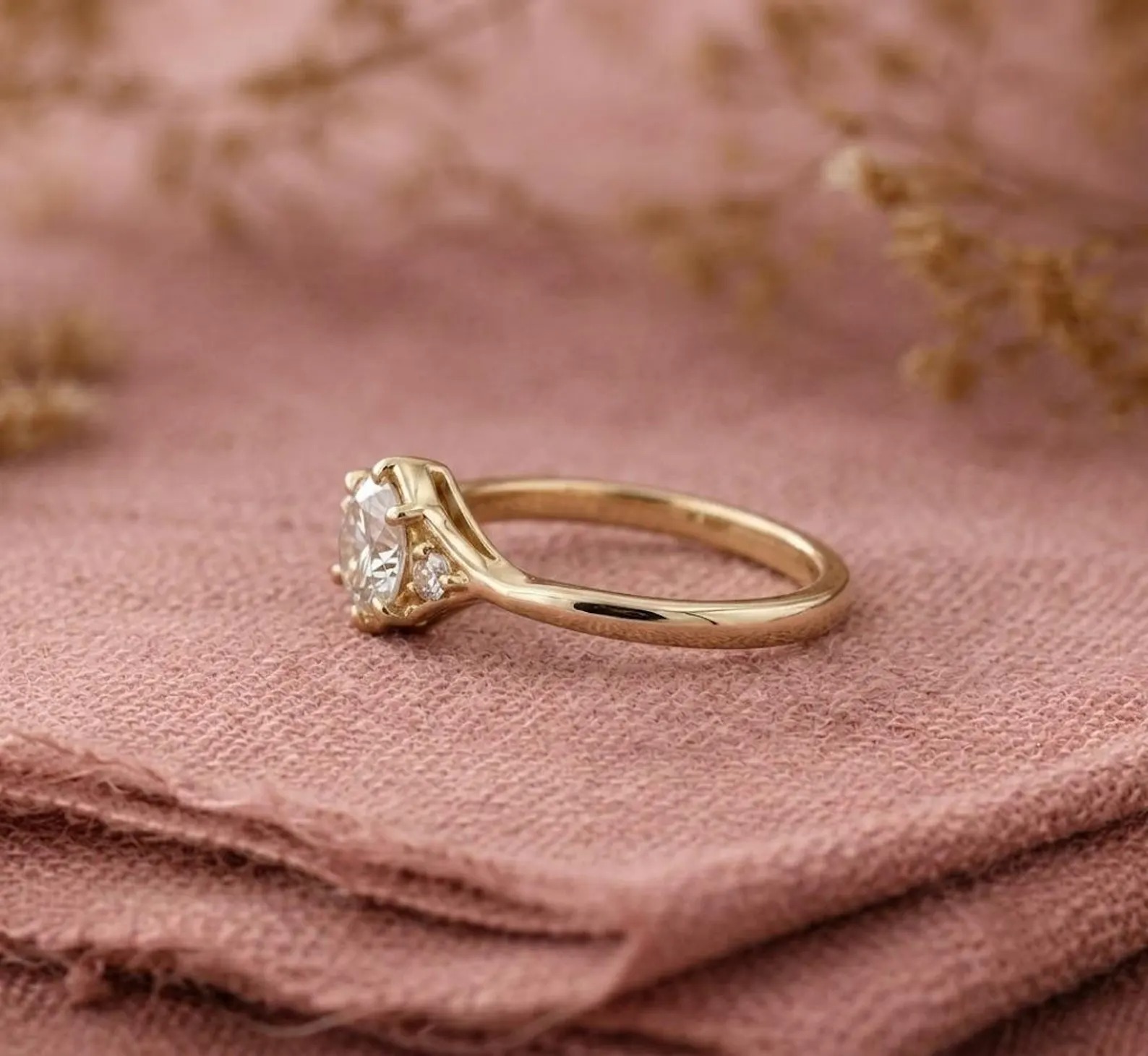 2ct Round Cut Moissanite Engagement Ring, 14k Solid Rose Gold Ring, Diamond Cluster Art Deco Bridal Ring, Anniversary Gift, Ring For Women