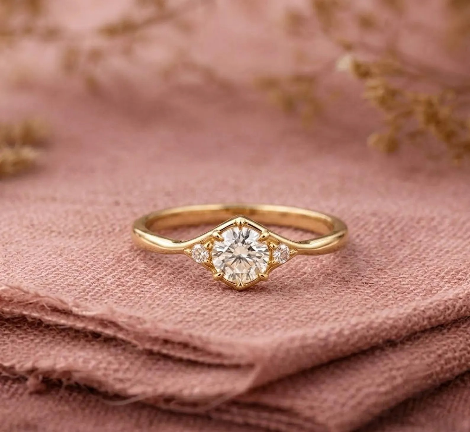 2ct Round Cut Moissanite Engagement Ring, 14k Solid Rose Gold Ring, Diamond Cluster Art Deco Bridal Ring, Anniversary Gift, Ring For Women