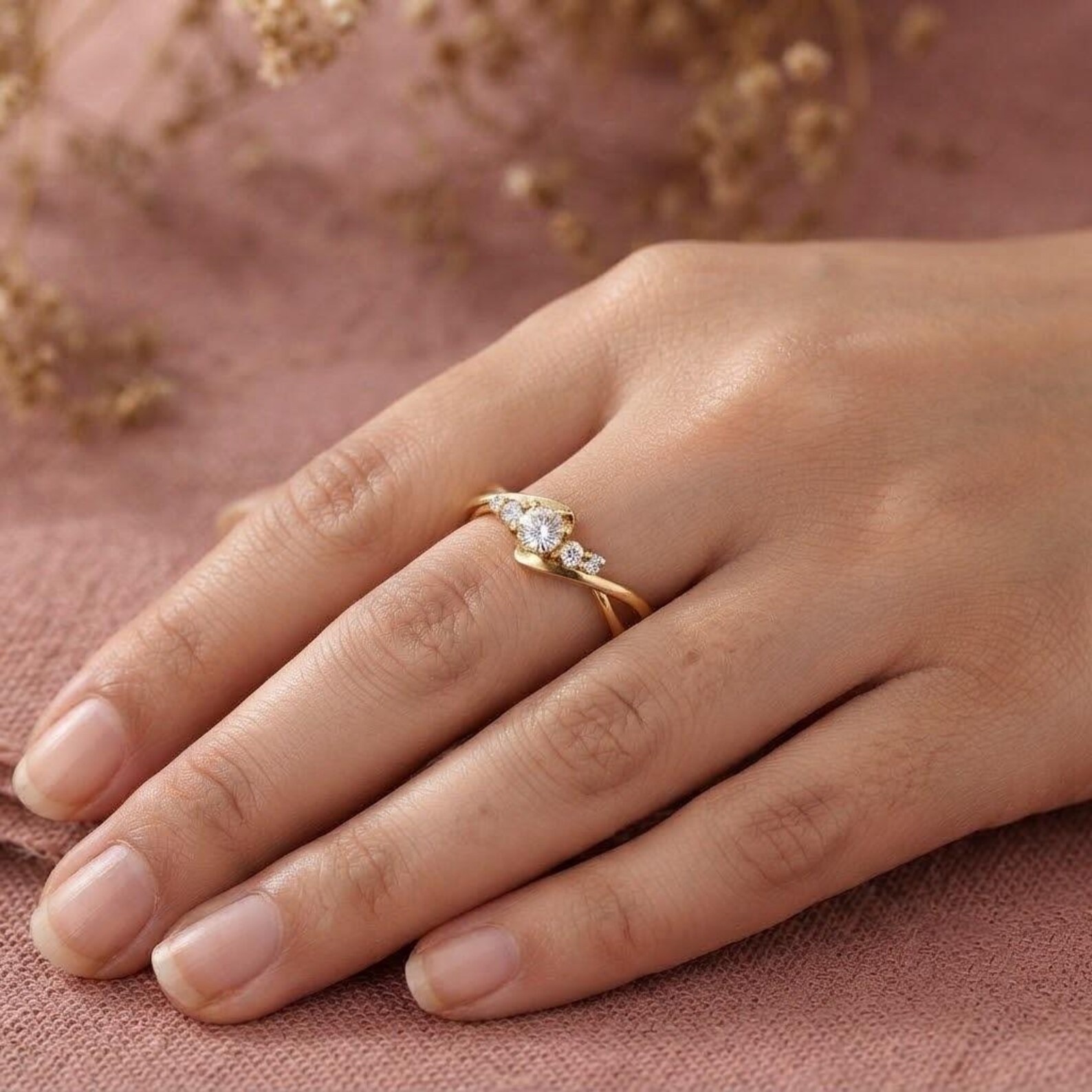 Vintage Round Moissanite Engagement Ring, Unique Pave Twisted Band Ring, Round Moissanite Forever Ring, Anniversary Ring, Promise Ring Gift