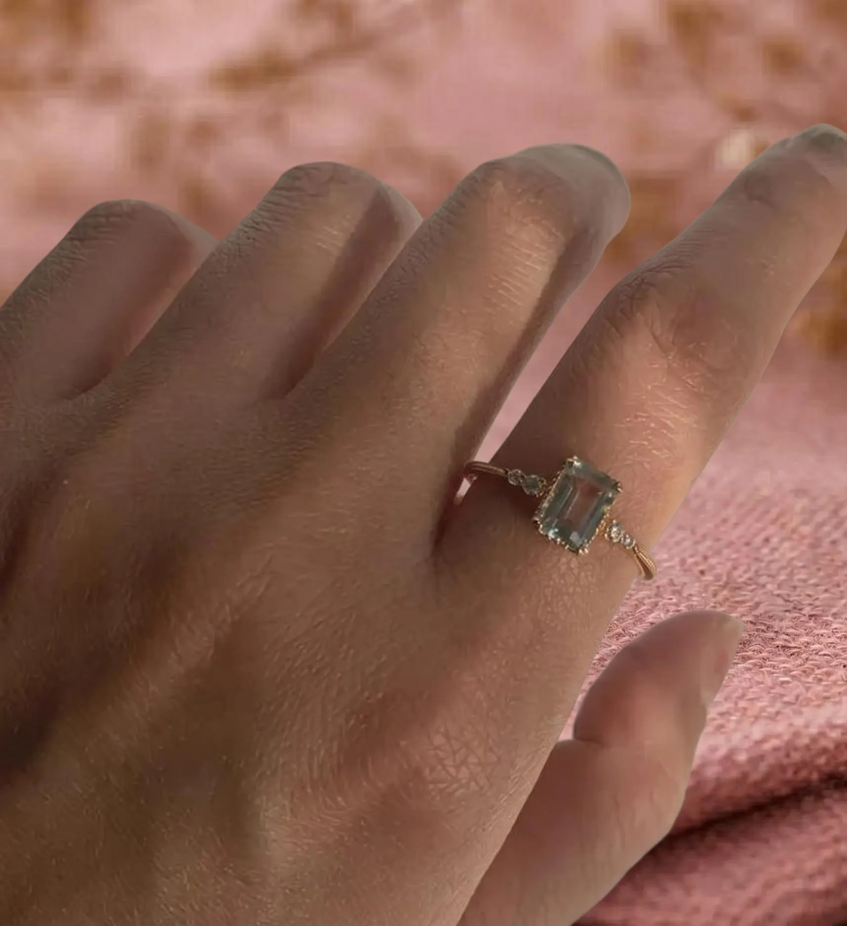 Unique Green Amethyst Ring 14k Yellow Gold Emerald Cut Amethyst Ring, February Birthstone Solitaire Ring, Delicate CZ Ring, Gift For Women