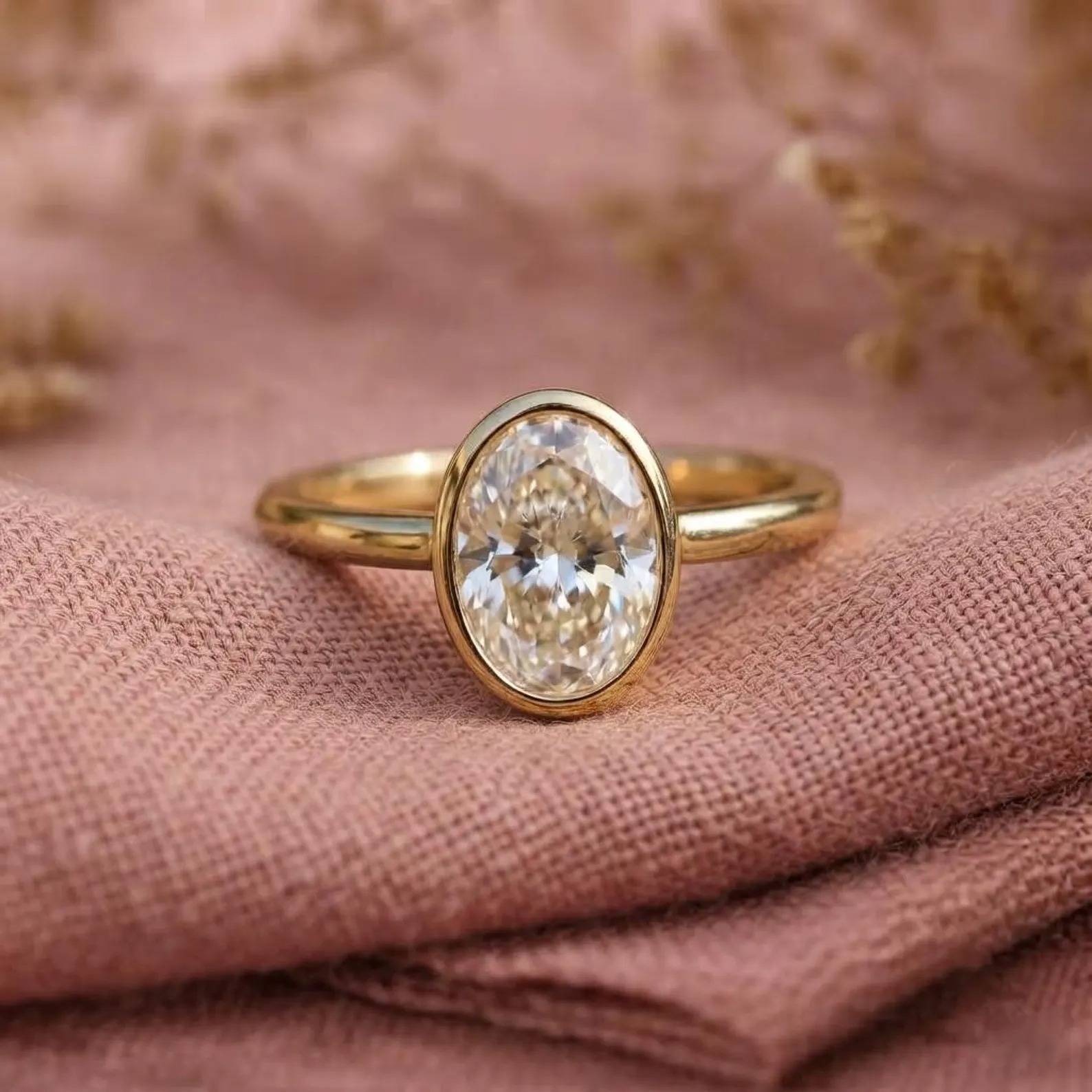 Elegant Oval Moissanite Bezel Set Engagement Ring | 14K Gold Solitaire Ring | Modern Minimalist Proposal Ring | Anniversary Gift