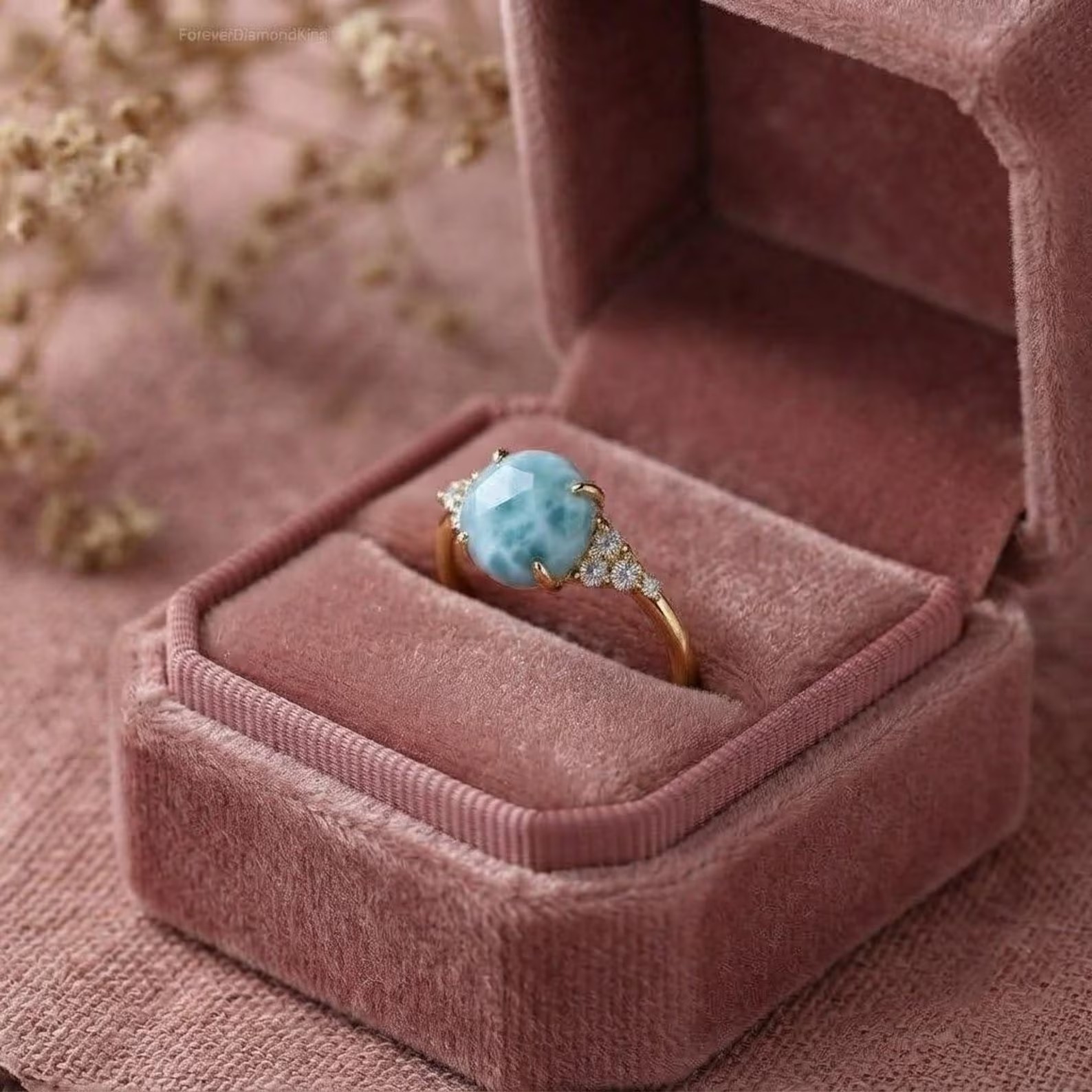 Larimar Ring, 925 Sterling Silver, Minimalist Everyday Jewelry, Round Cut Natural Larimar Engagement Ring, Ocean Blue Gemstone, Gift For Her