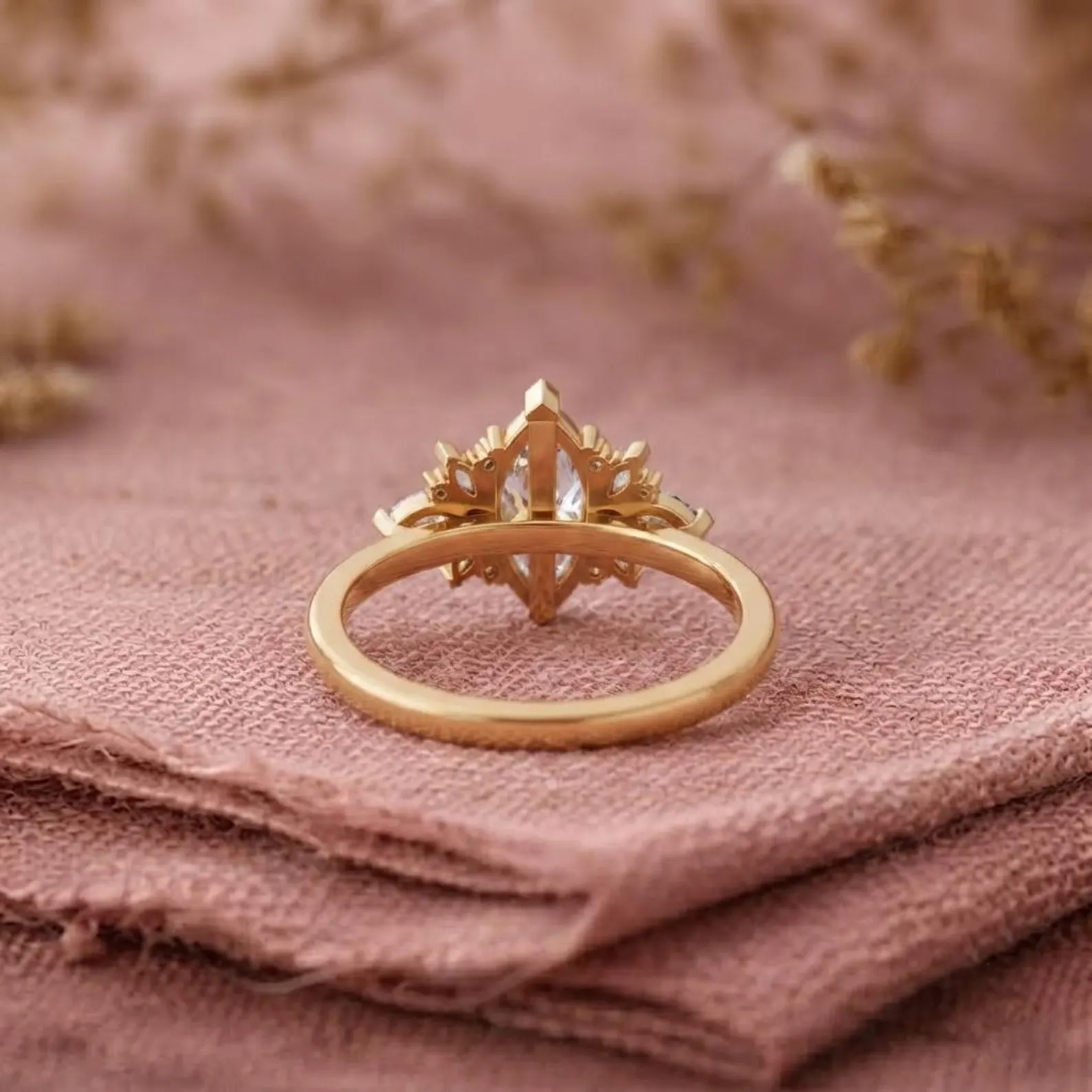 Marquise Cut Moissanite Engagement Ring With Diamond Cluster, 14k Rose Gold Promise Ring, Moissanite Ring, Bridal Anniversary Ring For Her