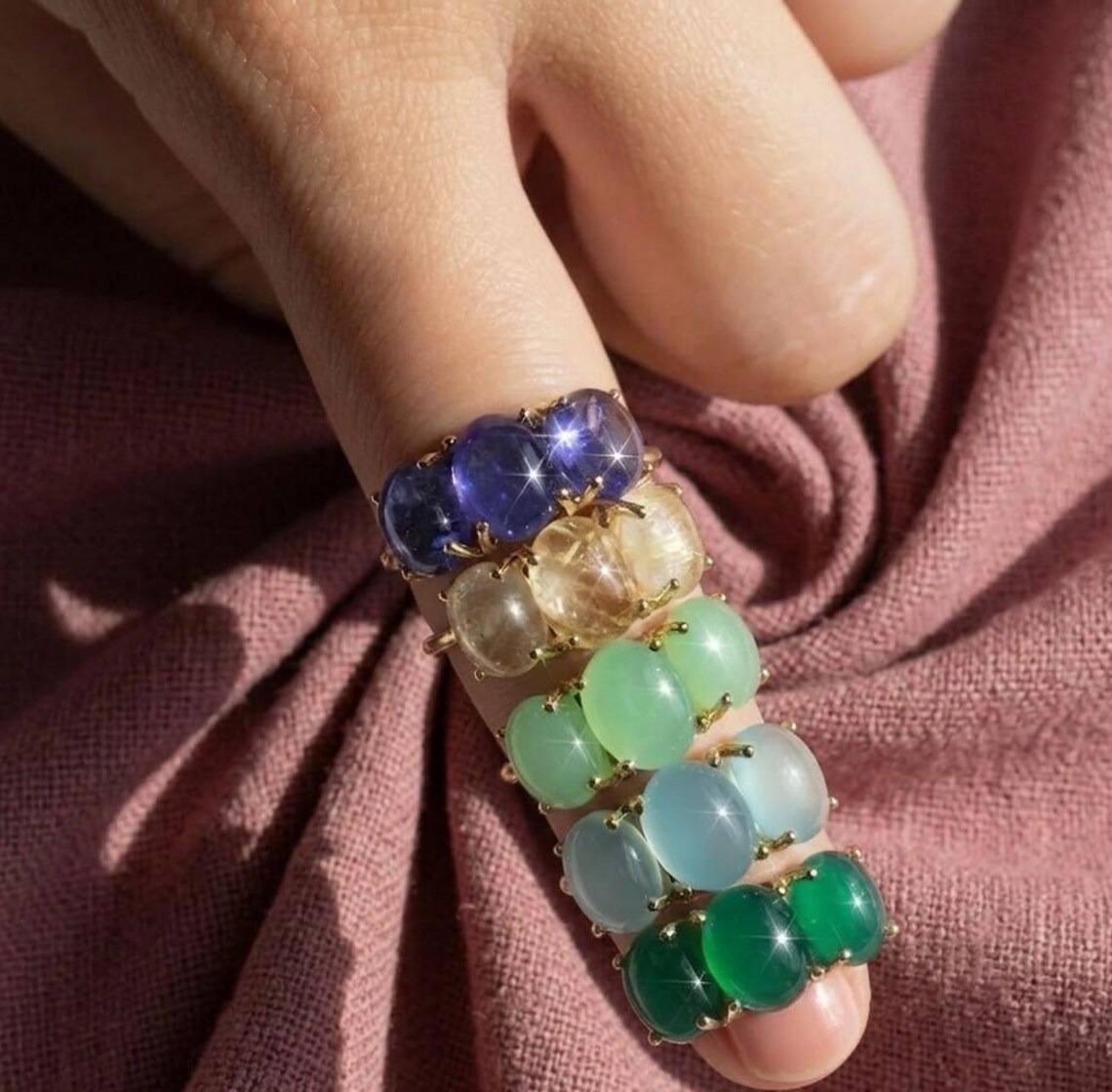 Green Onyx Engagement Ring, Oval Cut 3 Stone Ring, Green Onyx Wedding Ring, Unique Design Ring, May Birthstone Ring, Dainty Ring