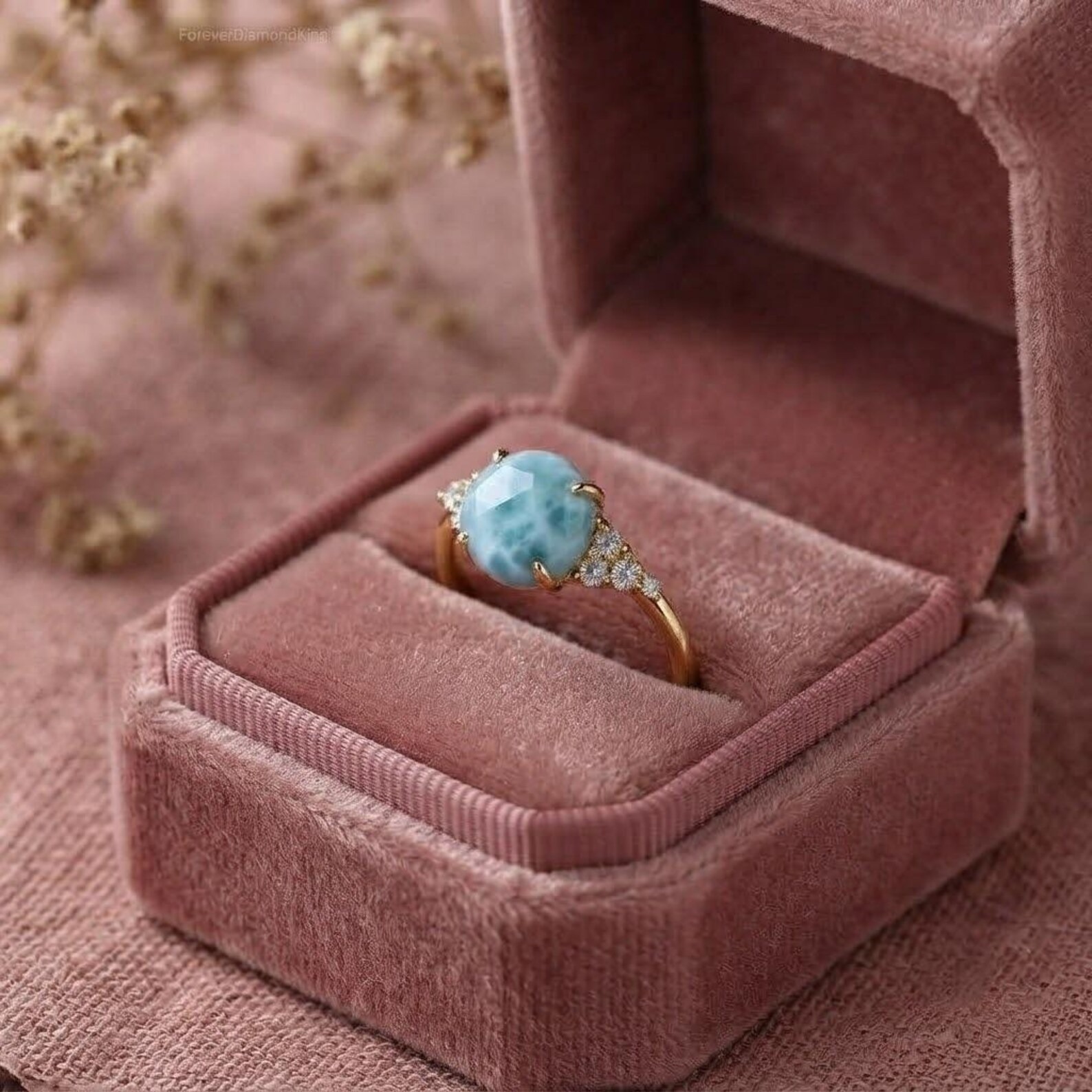Larimar Ring, 925 Sterling Silver, Minimalist Everyday Jewelry, Round Cut Natural Larimar Engagement Ring, Ocean Blue Gemstone, Gift For Her