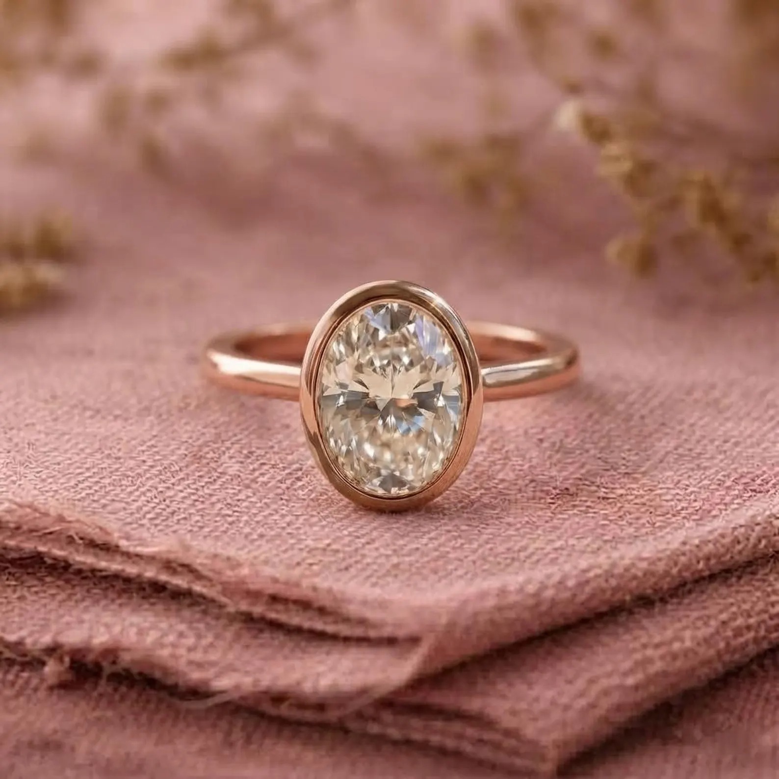 Elegant Oval Moissanite Bezel Set Engagement Ring | 14K Gold Solitaire Ring | Modern Minimalist Proposal Ring | Anniversary Gift