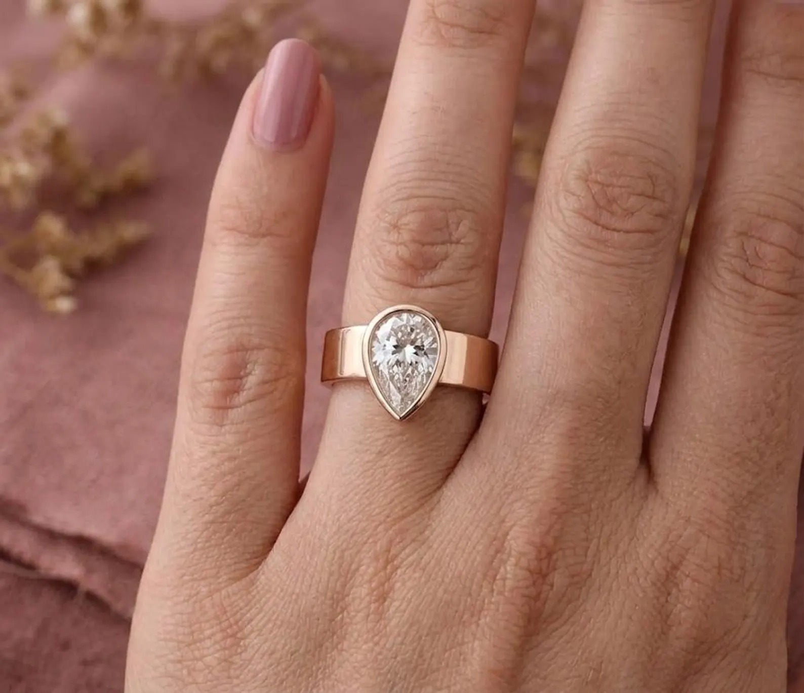 Pear Cut Moissanite Engagement Ring, Solitaire Moissanite Ring, Cigar Thick Band Ring, Single Stone Anniversary Gift, Promise Ring For Her