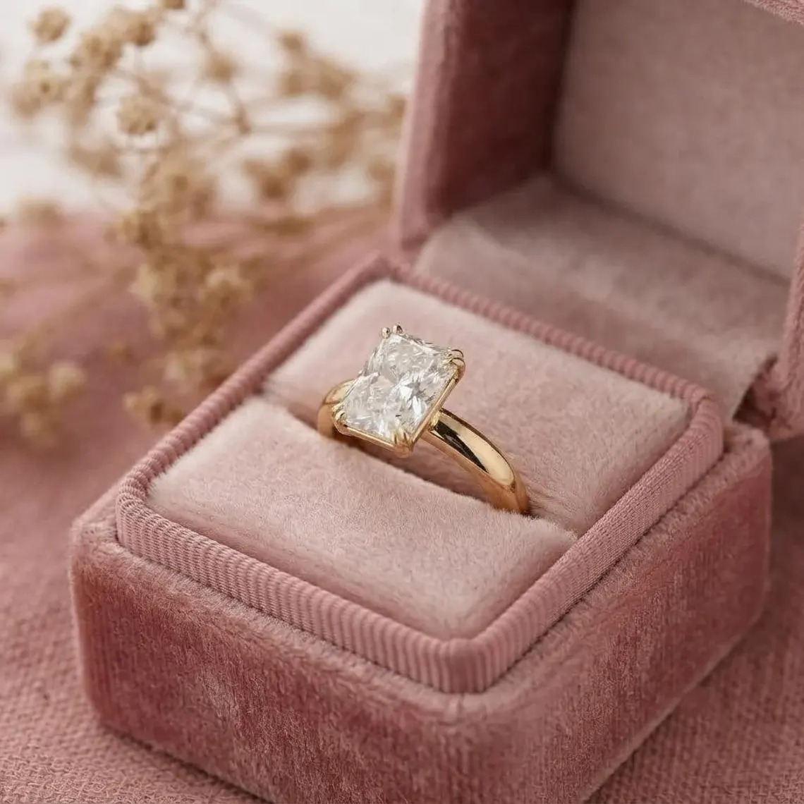 Emerald Cut Moissanite Engagement Ring, Wide Band Promise Ring, Solitaire Anniversary Ring, Wedding Band Bridal Ring, Anniversary Gift