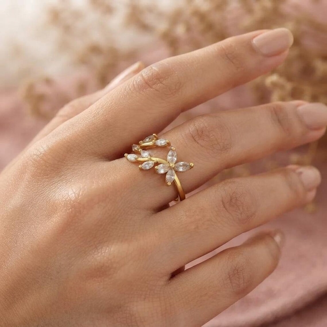 Nature Inspired Leaf Engagement Ring, Marquise Moissanite Ring, Floral Vine Ring, Dainty Wedding Ring, Dainty Promise Ring, Anniversary Gift