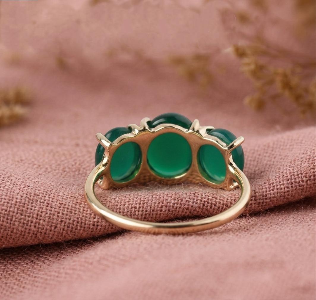 Green Onyx Engagement Ring, Oval Cut 3 Stone Ring, Green Onyx Wedding Ring, Unique Design Ring, May Birthstone Ring, Dainty Ring