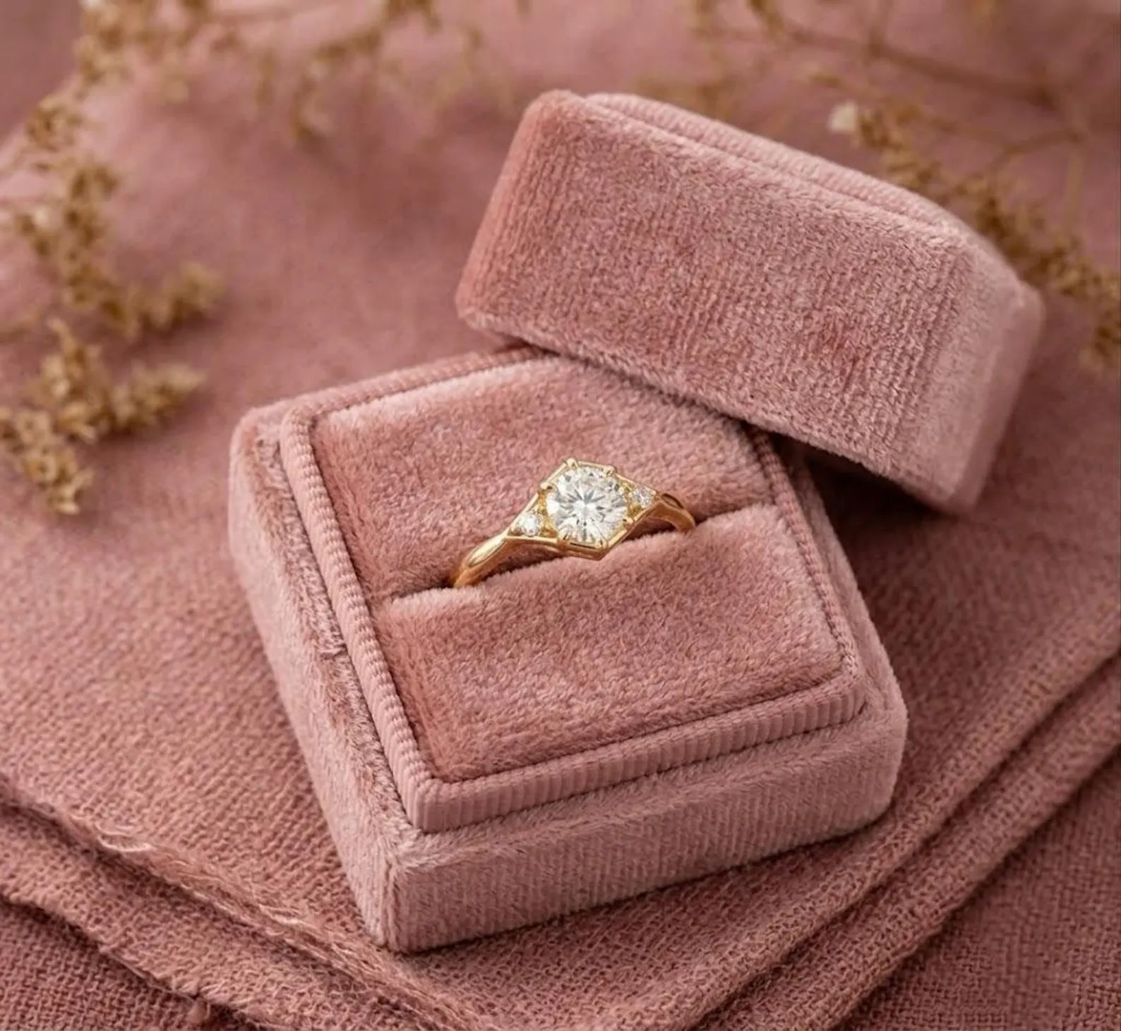 2ct Round Cut Moissanite Engagement Ring, 14k Solid Rose Gold Ring, Diamond Cluster Art Deco Bridal Ring, Anniversary Gift, Ring For Women