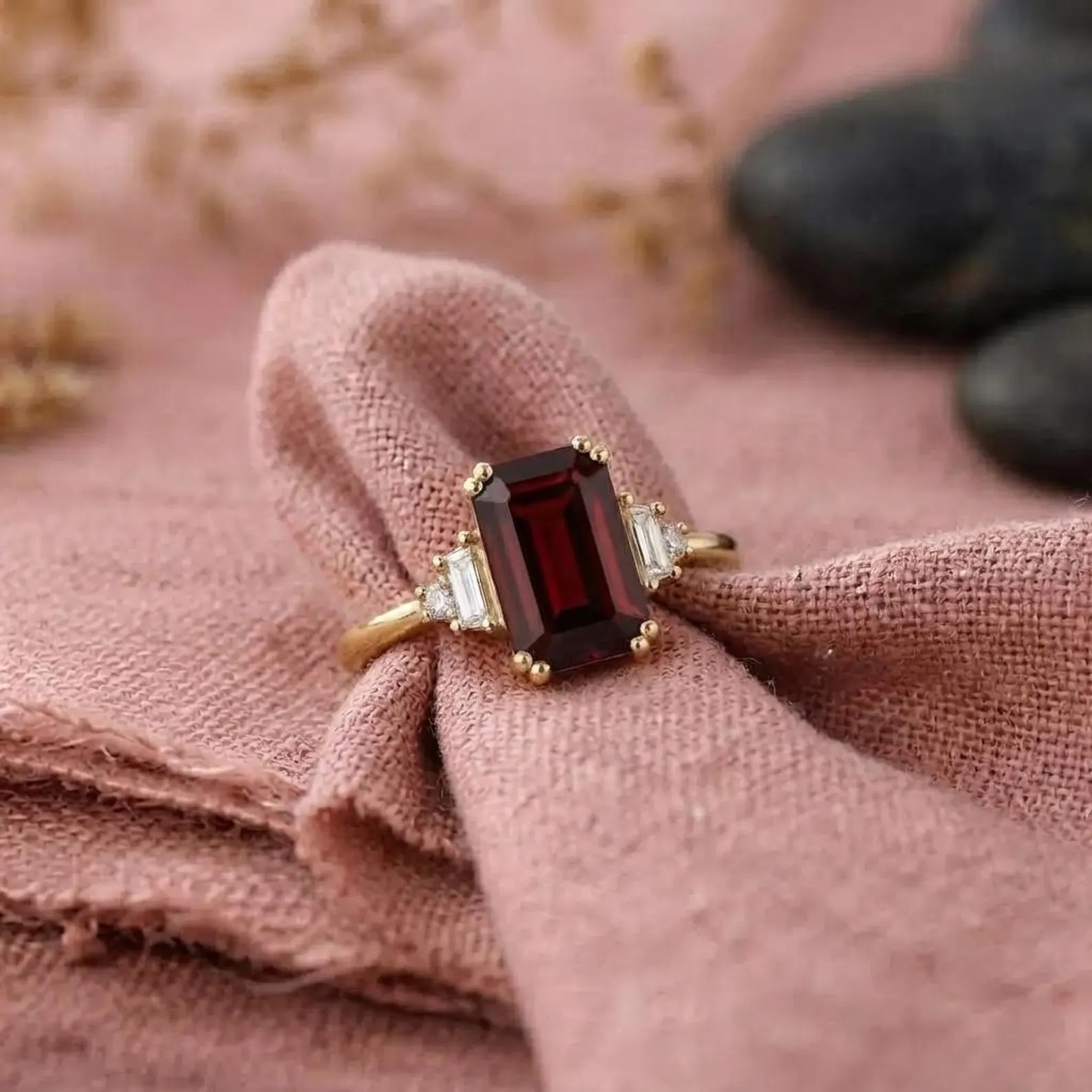 Emerald Cut Engagement Ring in 14k Solid Gold 1.50 CT Garnet Engagement Ring Emerald Art Deco Garnet Ring Gold Promise Ring
