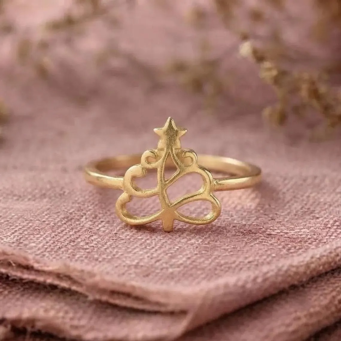 Gold Christmas Tree Ring, Christmas Tree Jewelry, Holiday Ring, Dainty Gold Ring, Festive Jewelry, Winter Ring, Christmas Gift For Her
