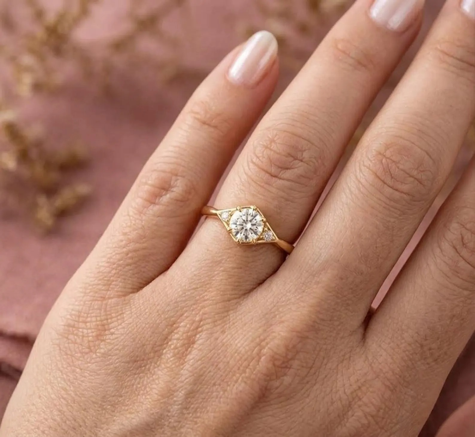 2ct Round Cut Moissanite Engagement Ring, 14k Solid Rose Gold Ring, Diamond Cluster Art Deco Bridal Ring, Anniversary Gift, Ring For Women