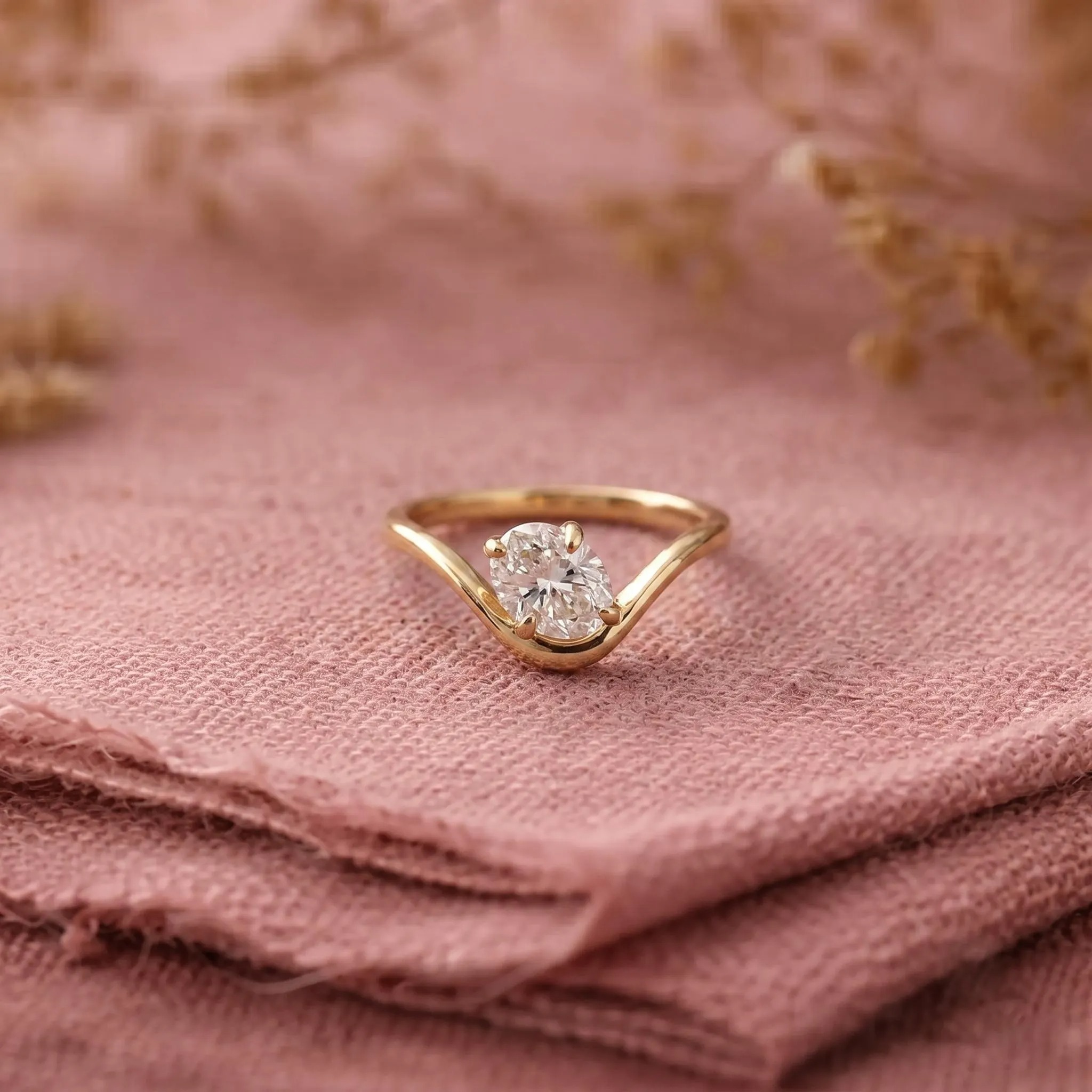 Oval Moissanite Ring 14k Solid Gold Floating Gem Ring East West Unique Sideway Oval Cut Ring Unique Floating Stone Wedding Promise Ring Gift