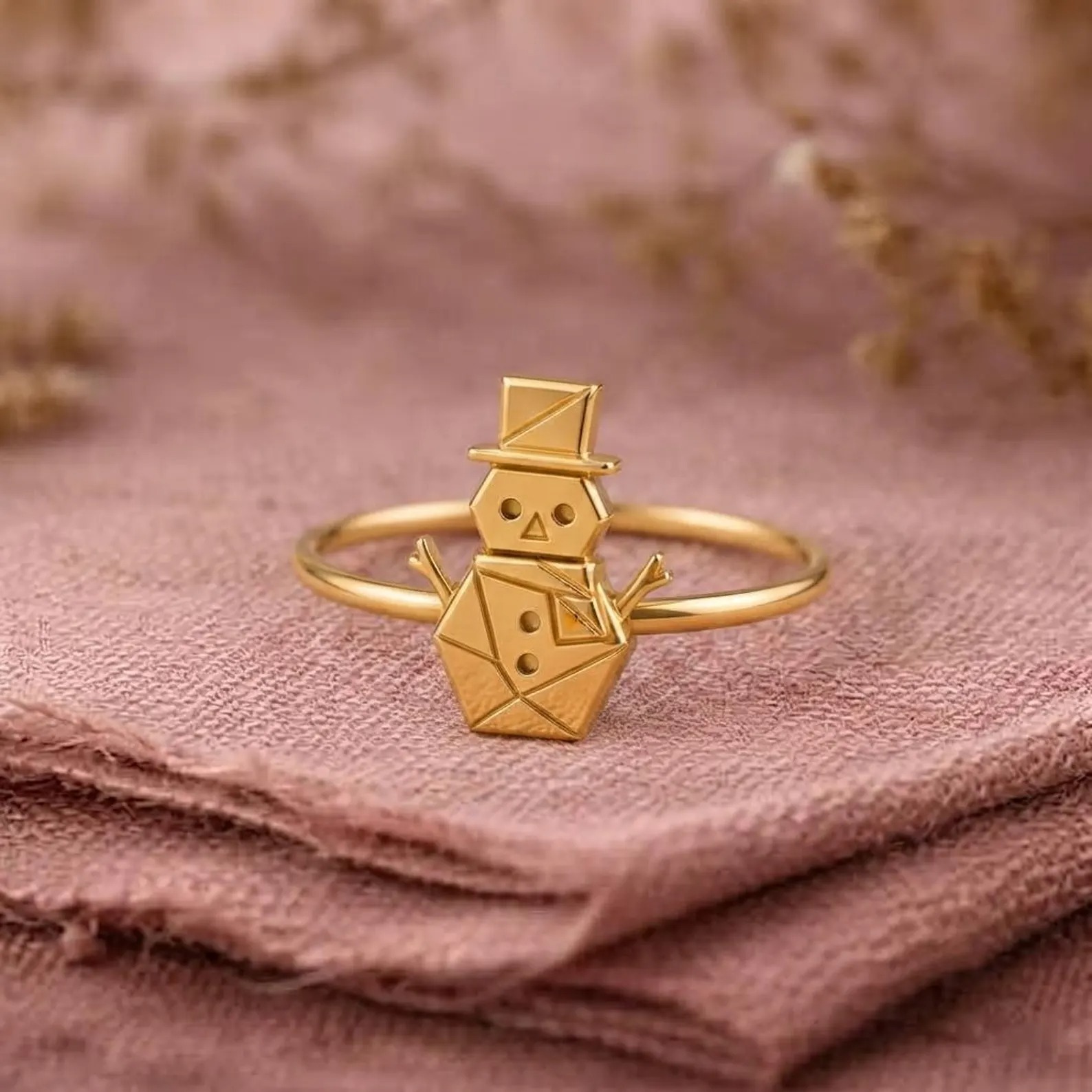 Gold Snowman Ring, Christmas Ring, Winter Gold Jewelry, Cute Snowman Ring, Holiday Jewelry, Festive Gift For Her, Christmas Gift