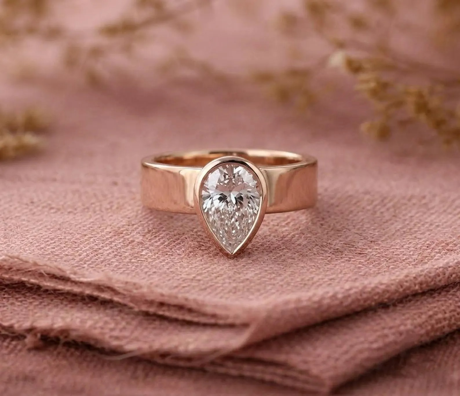 Pear Cut Moissanite Engagement Ring, Solitaire Moissanite Ring, Cigar Thick Band Ring, Single Stone Anniversary Gift, Promise Ring For Her